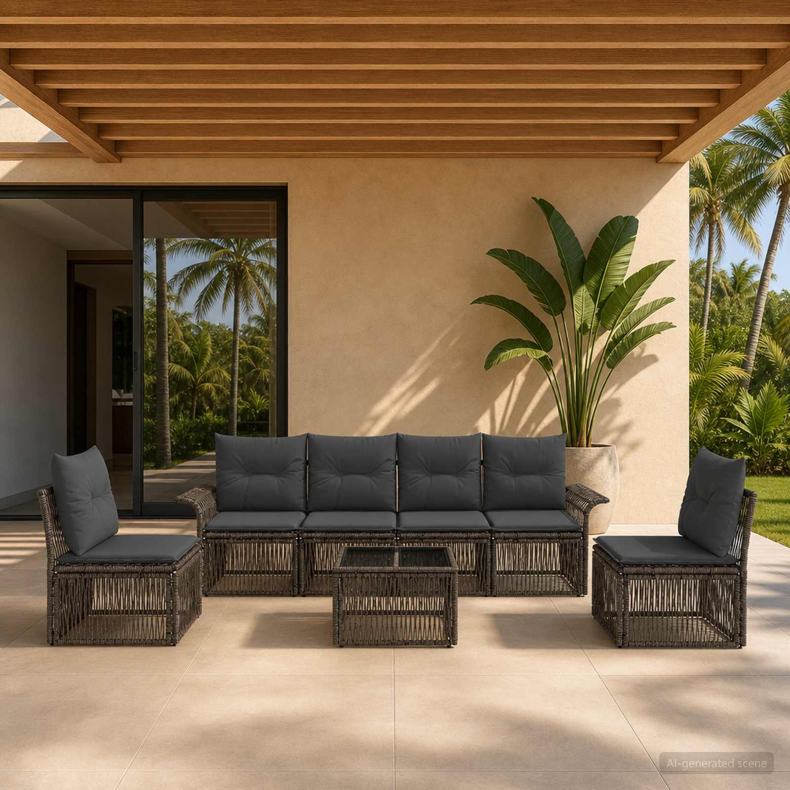 Set Divano da Giardino 7 pz Grigio polyrattan