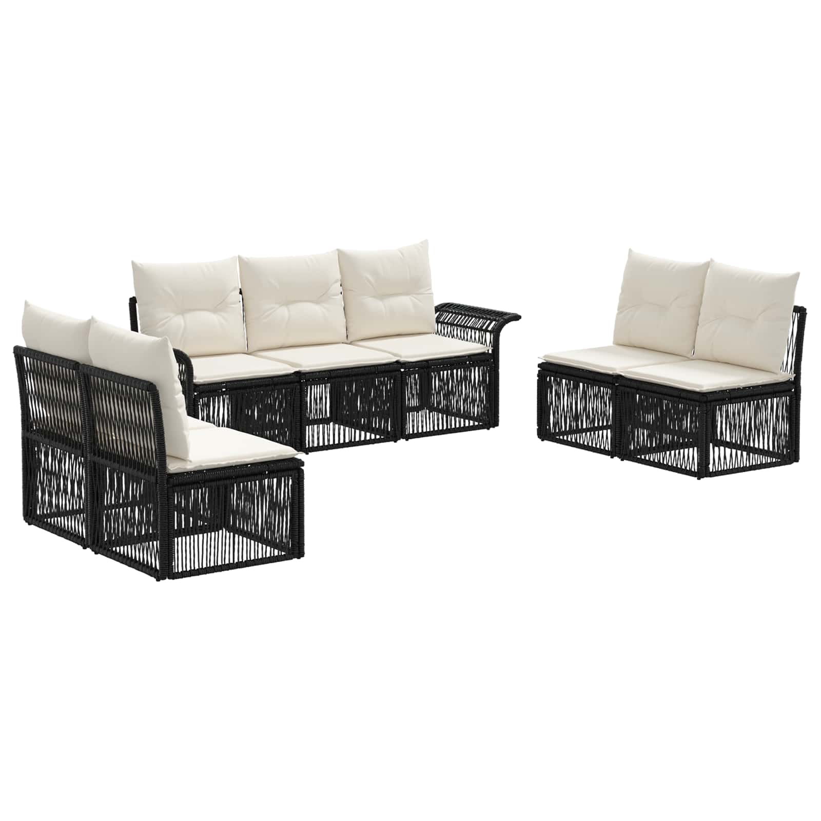 Set Divano da Giardino 7 pz Nero polyrattan
