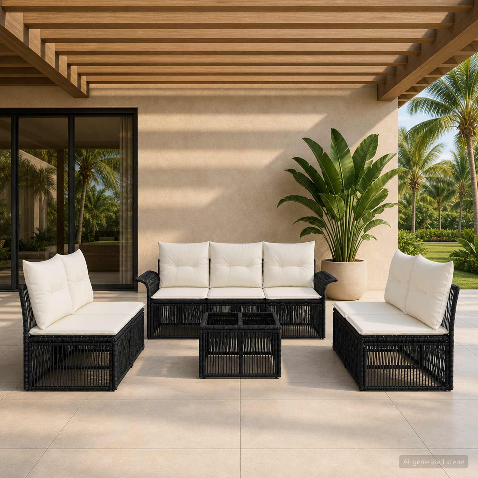 Set Divano da Giardino 8 pz Nero polyrattan