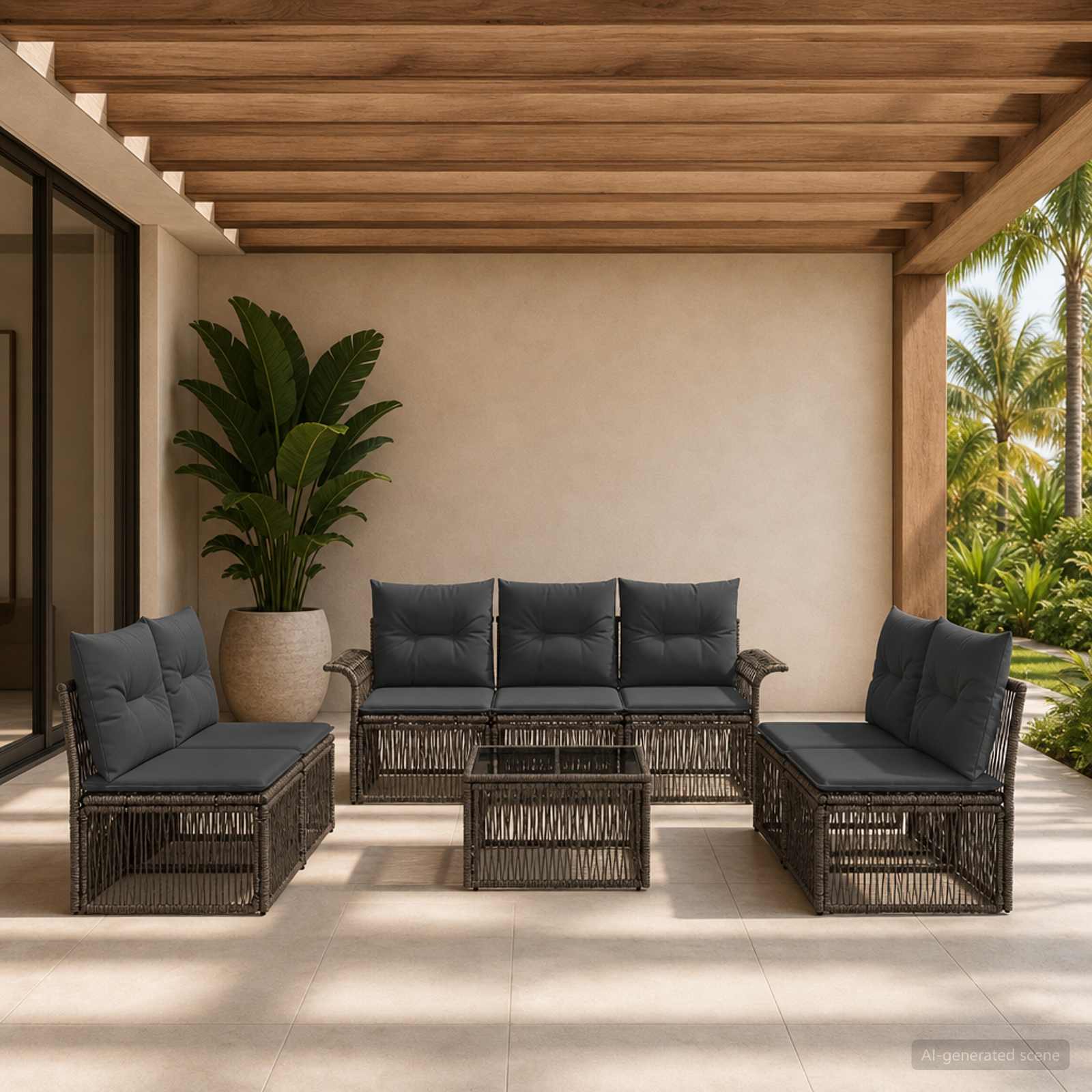 Set Divano da Giardino 8 pz Grigio polyrattan