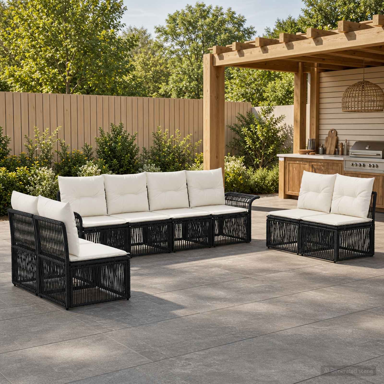 Set Divano da Giardino 8 pz Nero polyrattan