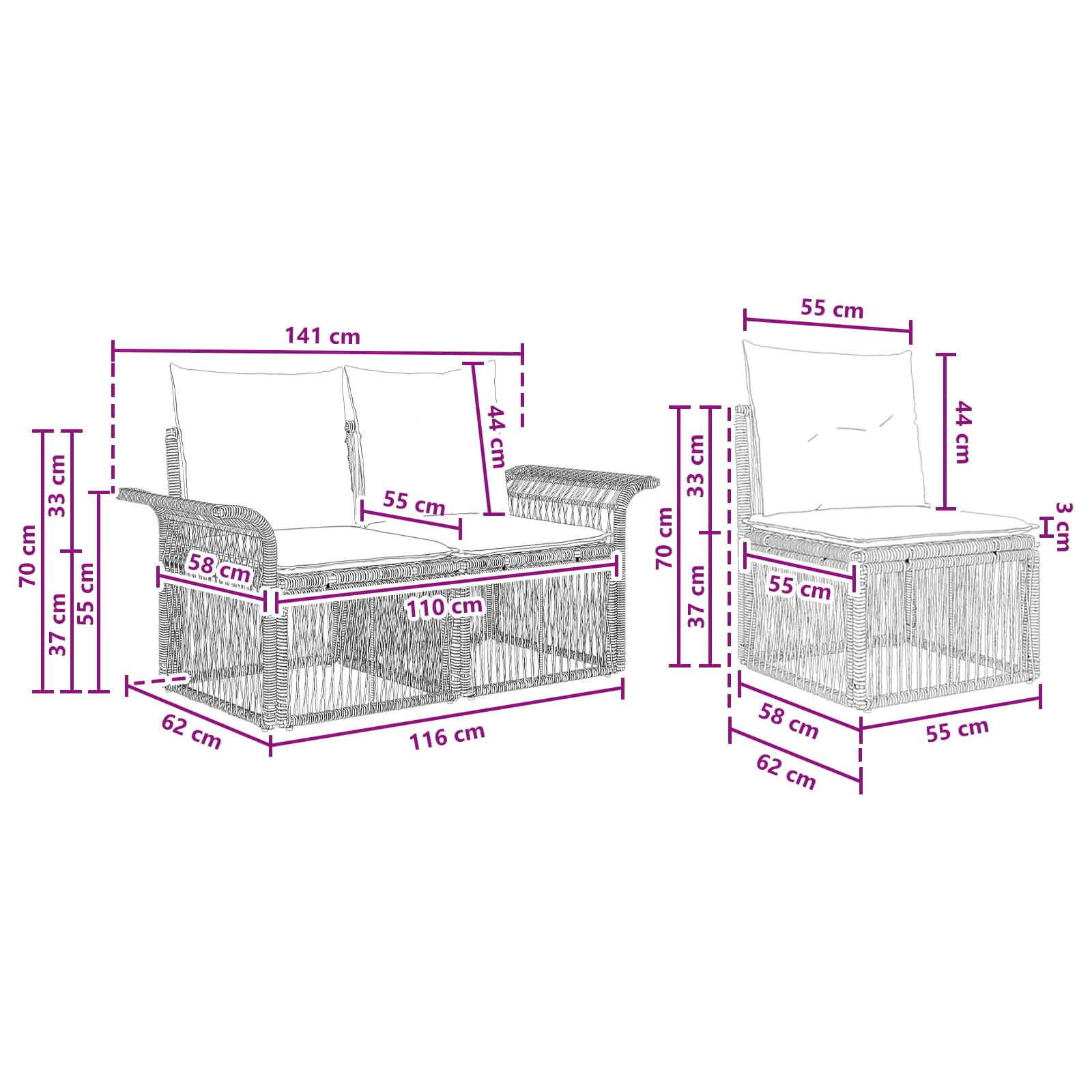 Set Divano da Giardino 8 pz Nero polyrattan