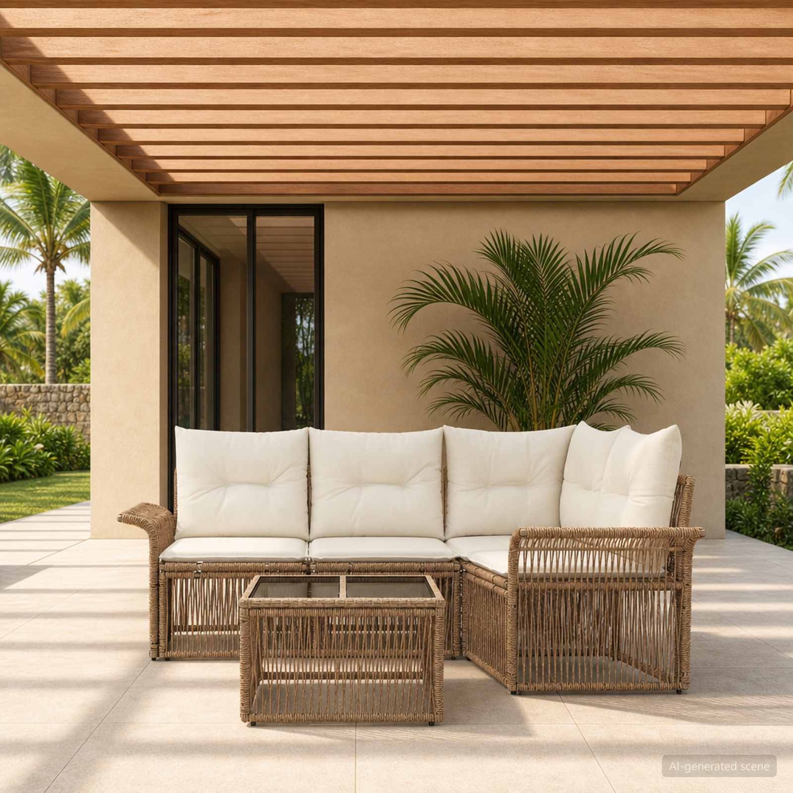Set Divano da Giardino 5 pz Beige polyrattan