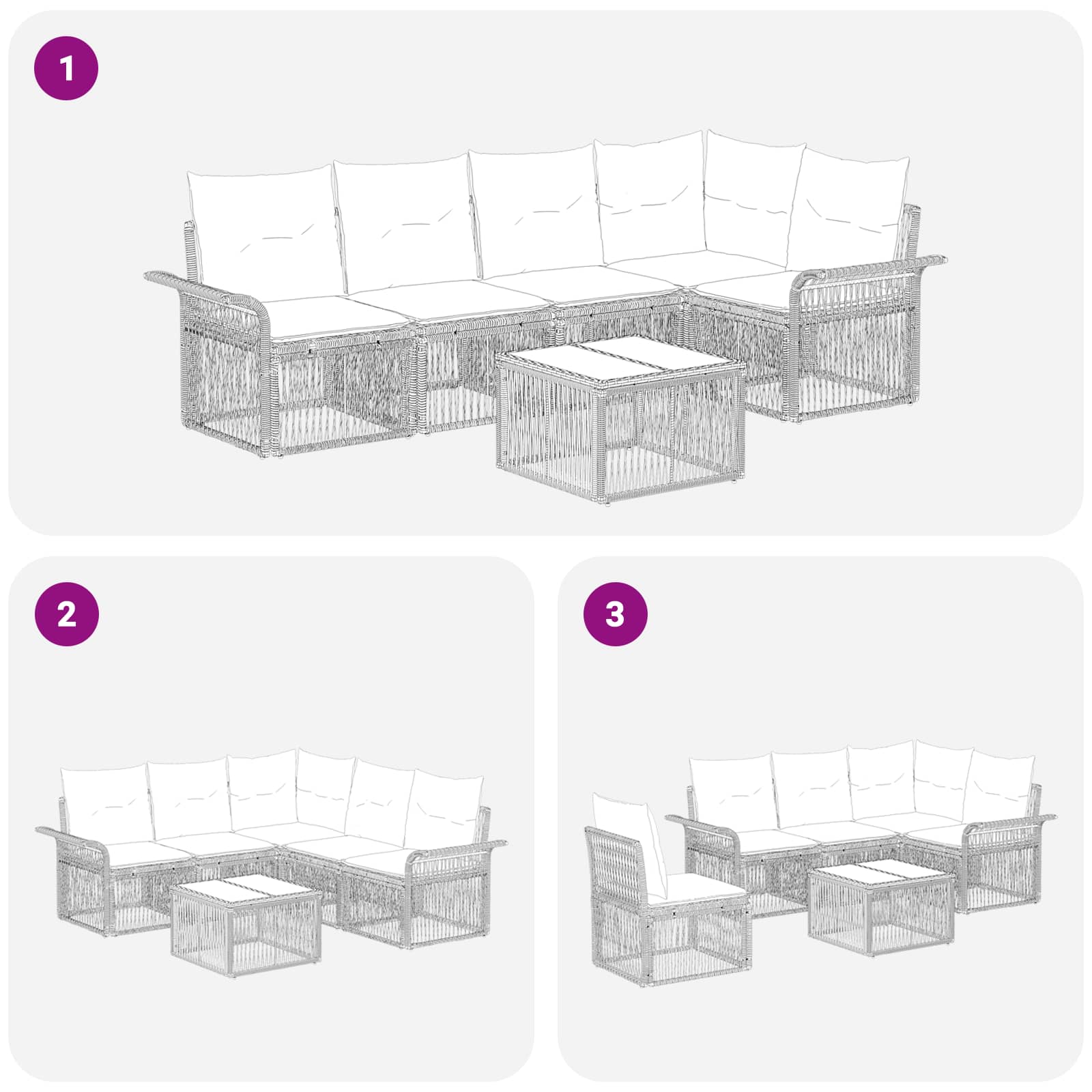 Set Divano da Giardino 6 pz Nero polyrattan