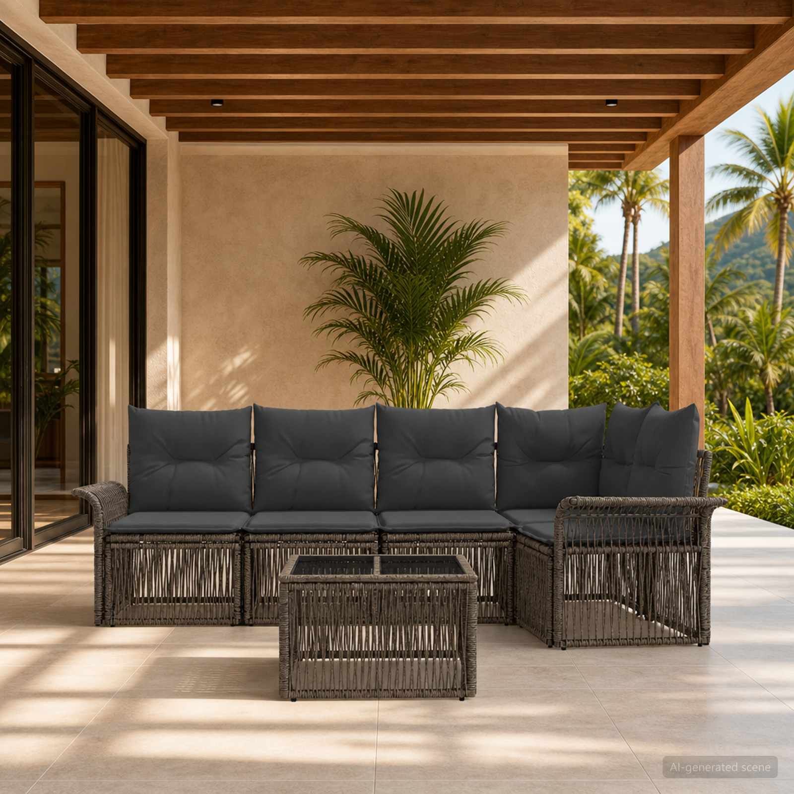 Set Divano da Giardino 6 pz Grigio polyrattan