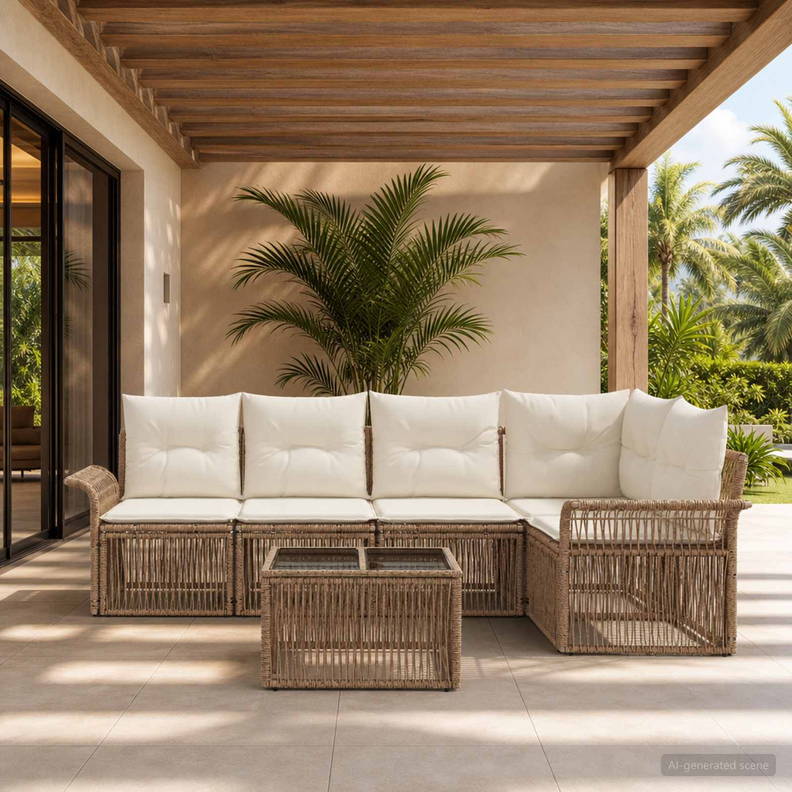 Set Divano da Giardino 6 pz Beige polyrattan