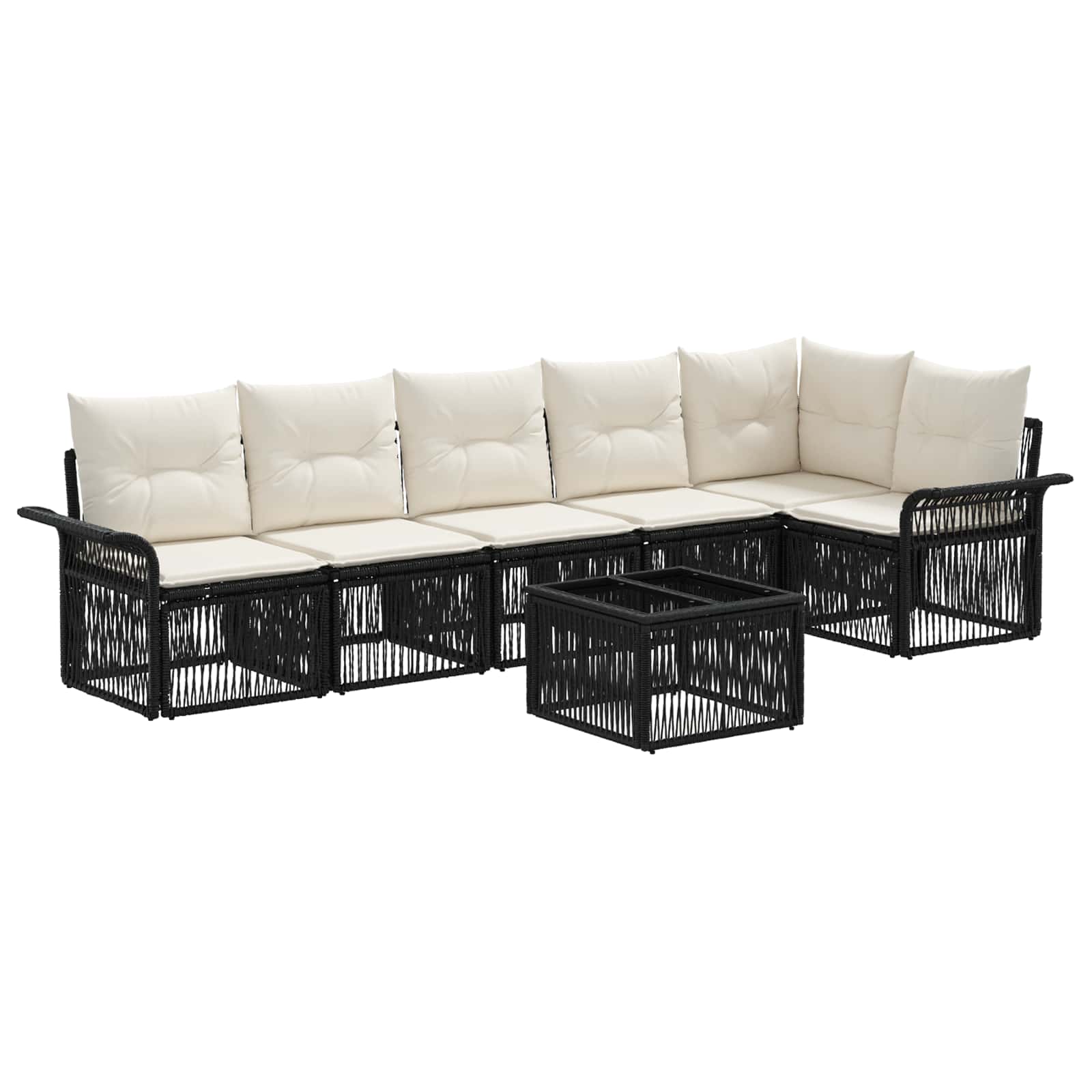 Set Divano da Giardino 7 pz Nero polyrattan