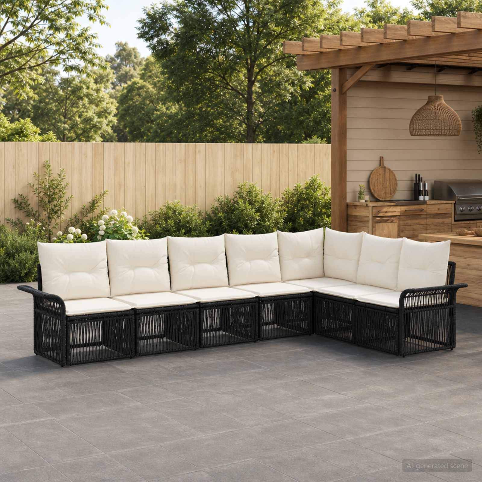 Set Divano da Giardino 7 pz Nero polyrattan
