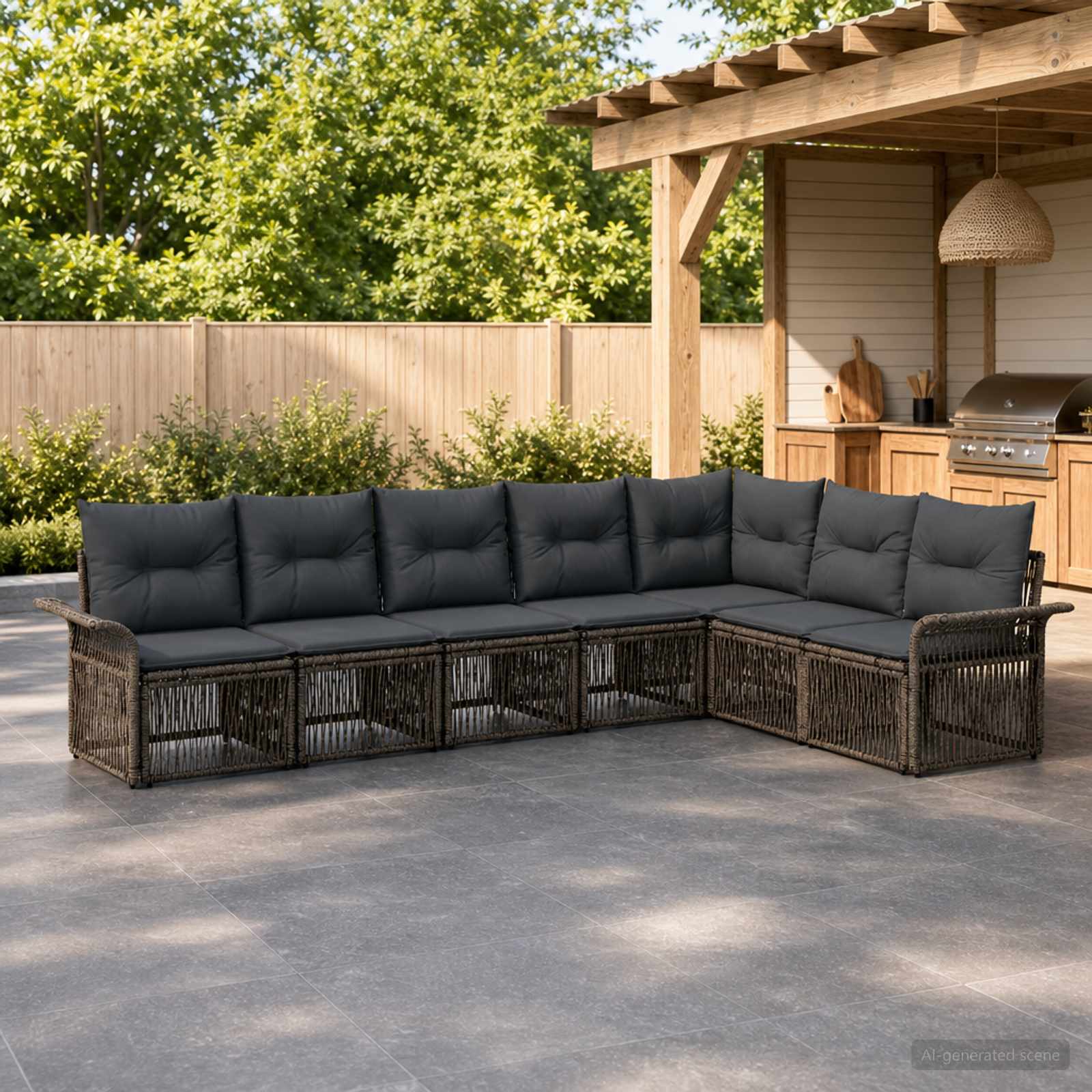 Set Divano da Giardino 7 pz Grigio polyrattan