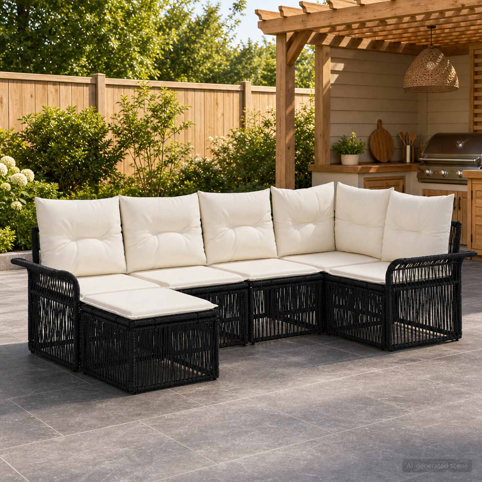Set Divano da Giardino 6 pz Nero polyrattan