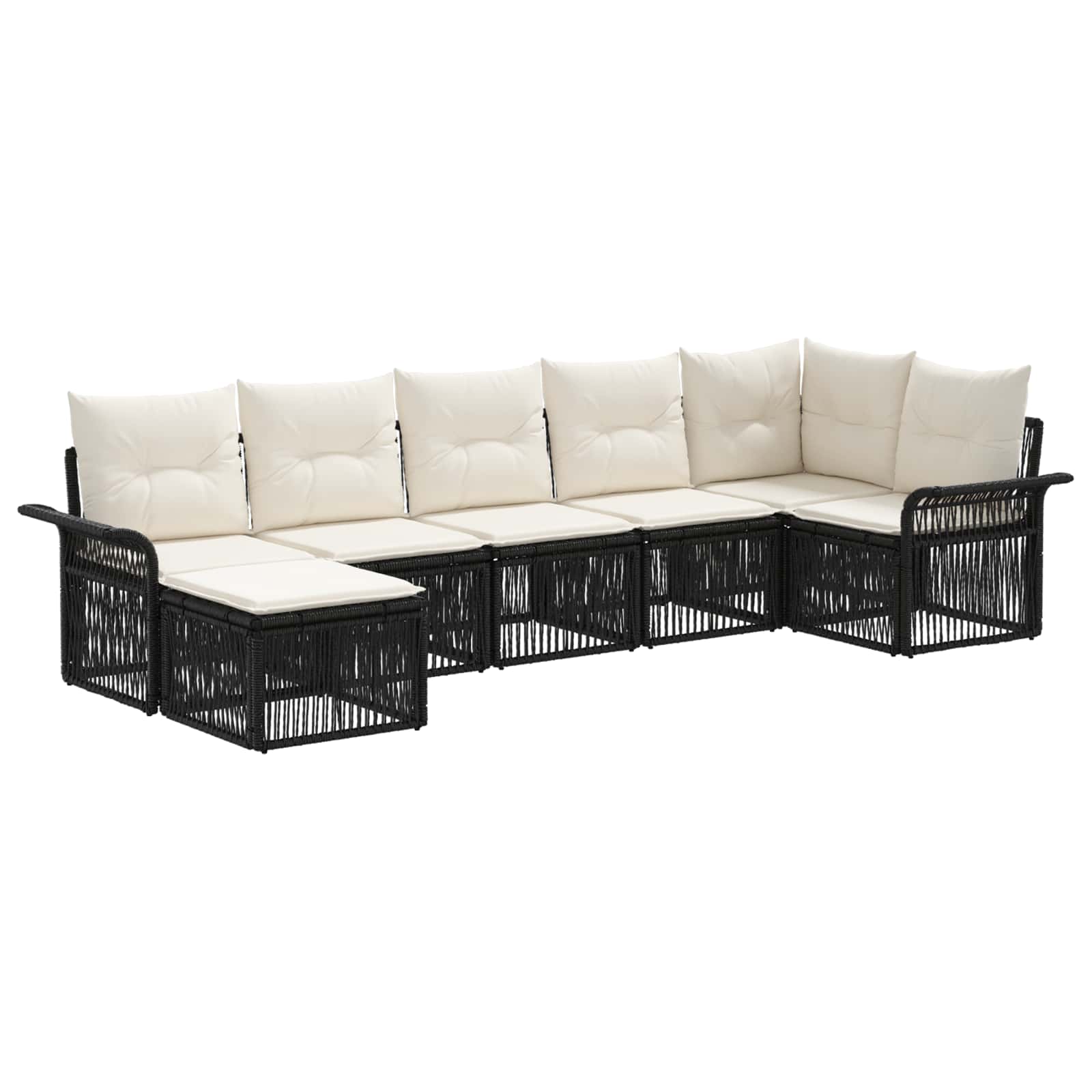Set Divano da Giardino 7 pz Nero polyrattan