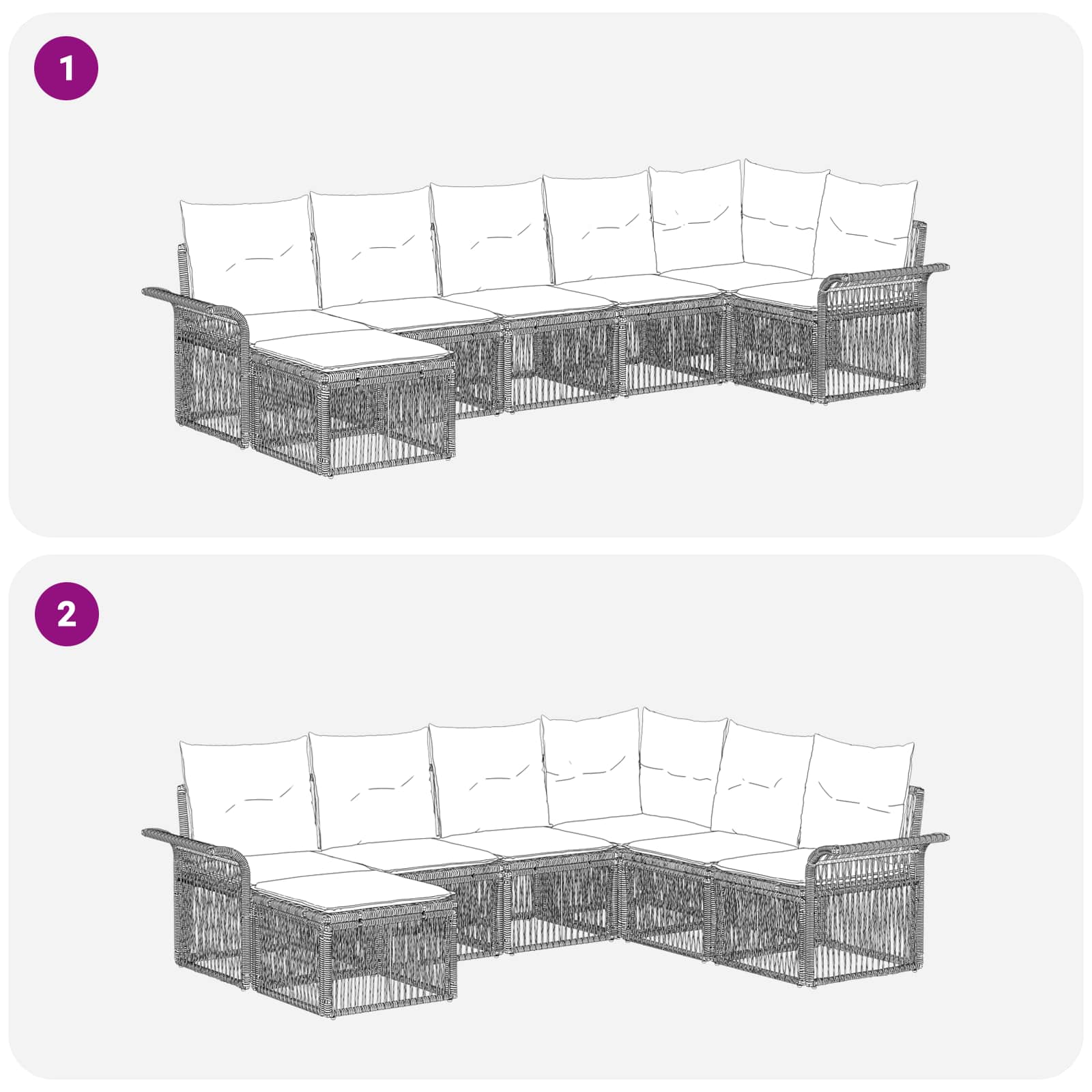 Set Divano da Giardino 7 pz Grigio polyrattan
