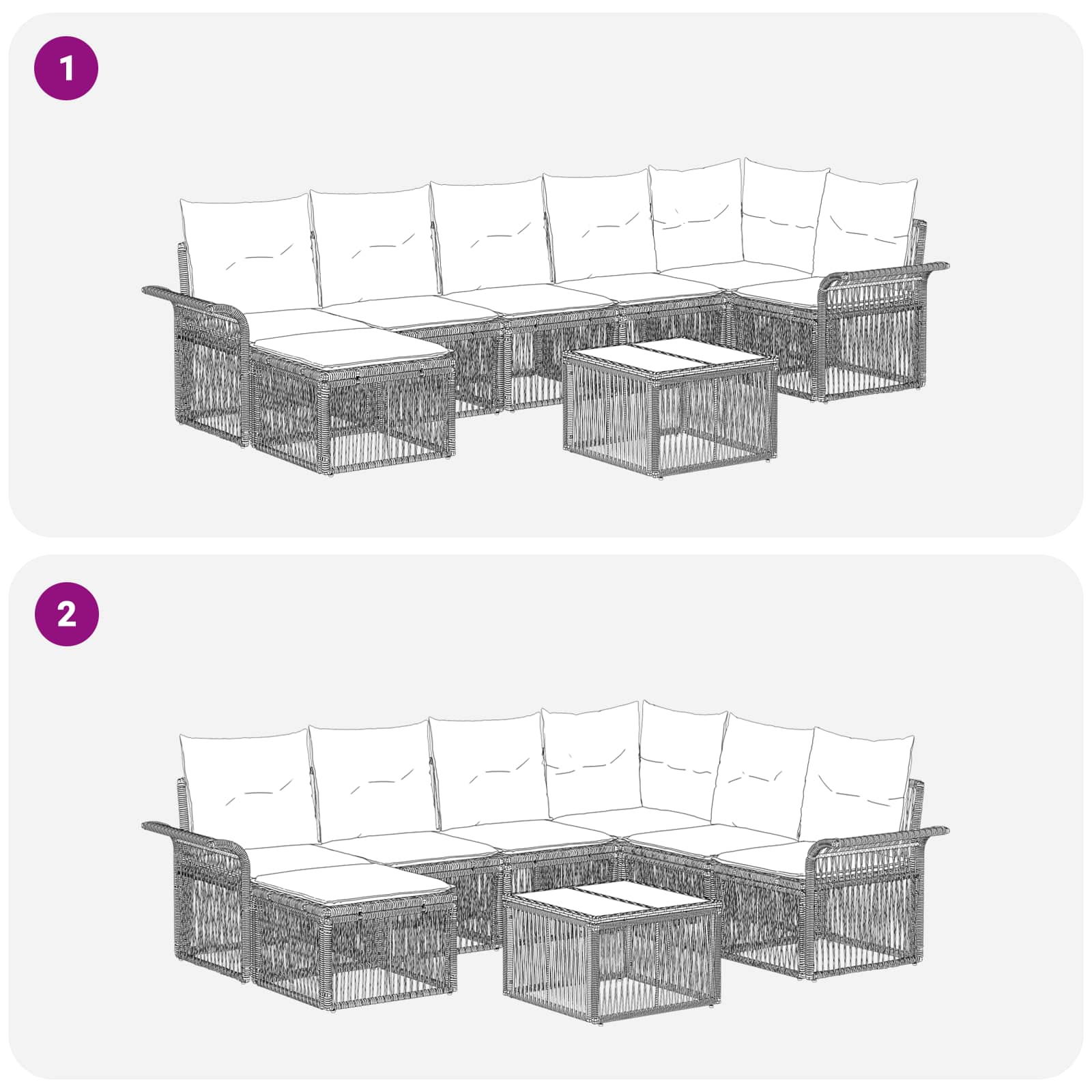 Set Divano da Giardino 8 pz Nero polyrattan
