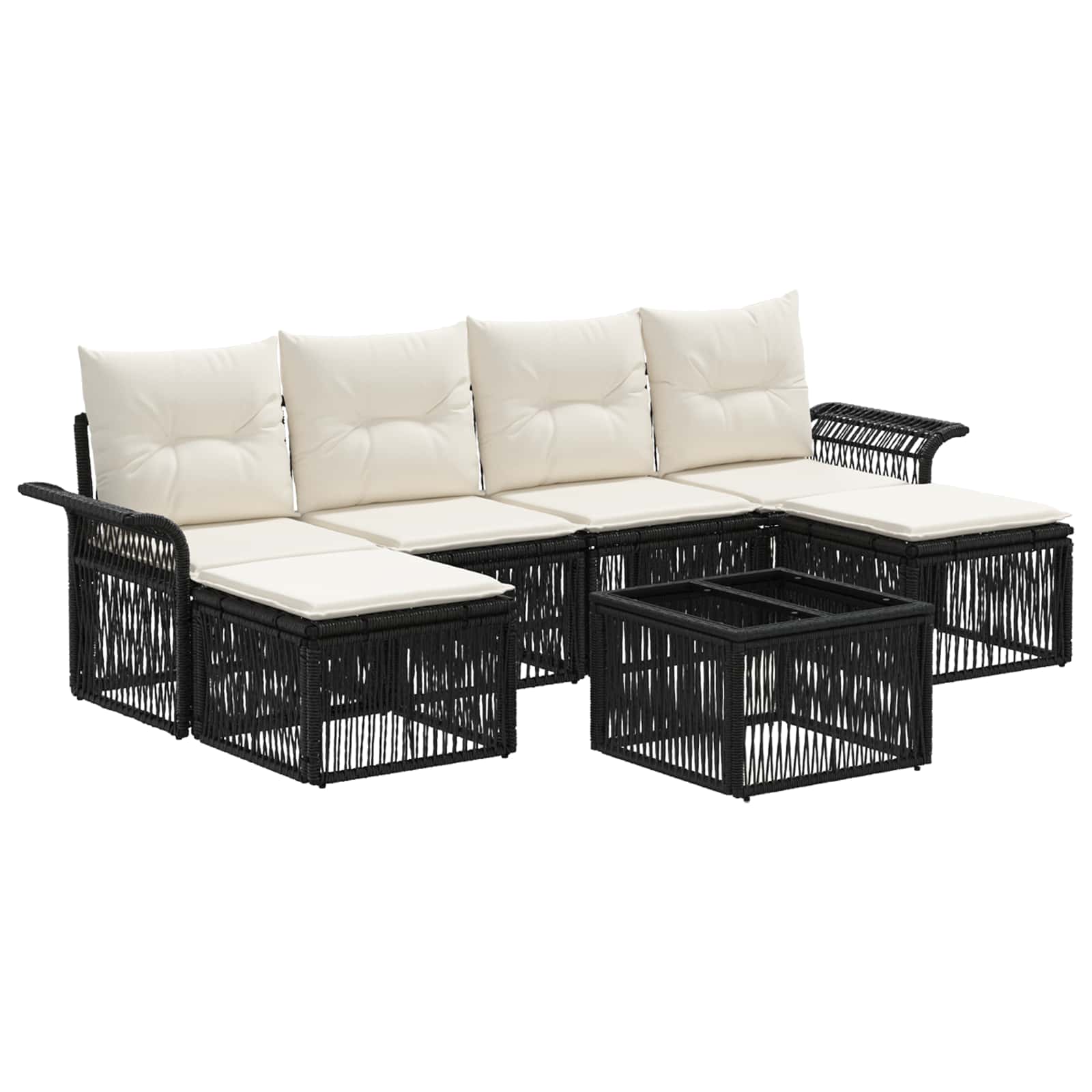 Set Divano da Giardino 7 pz Nero polyrattan