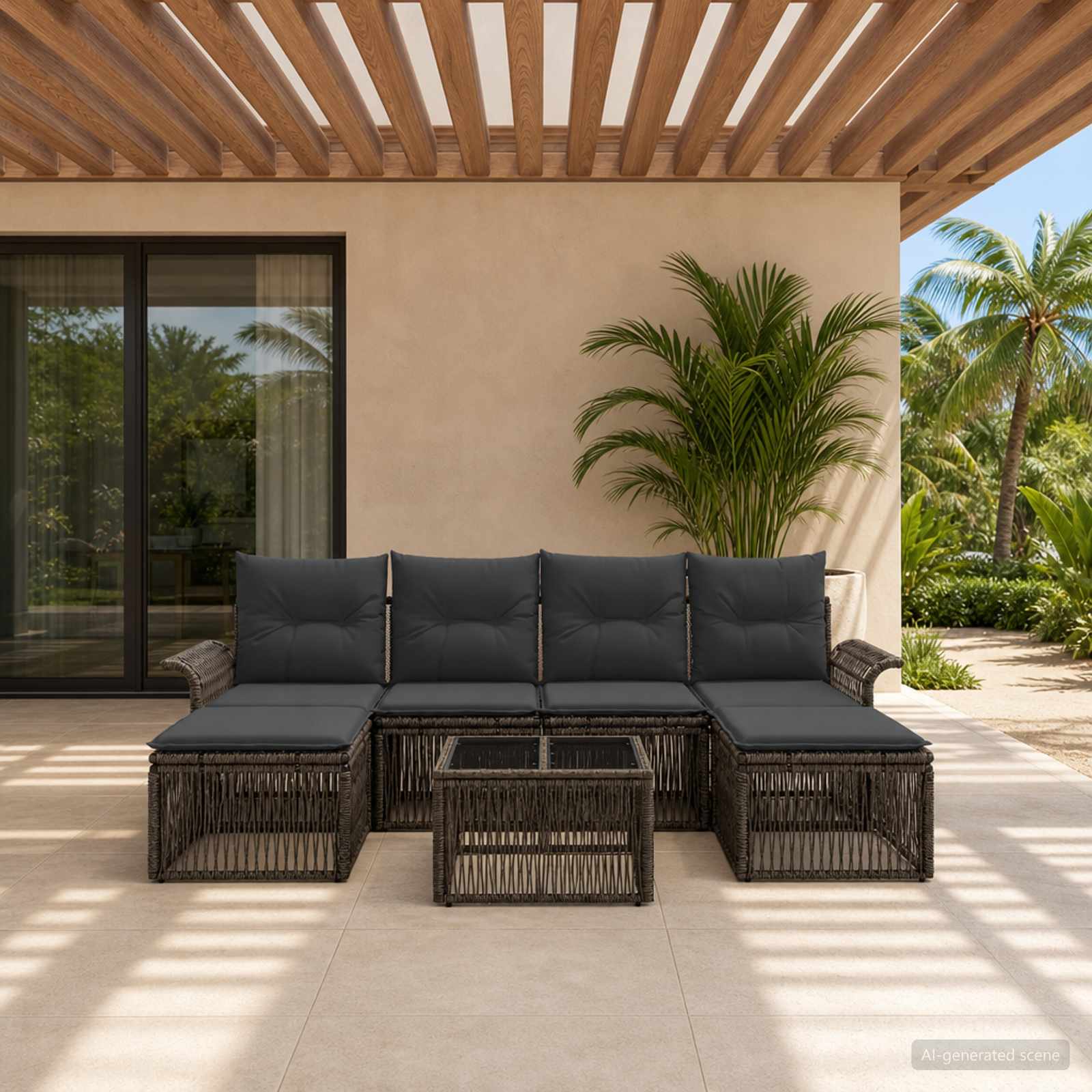 Set Divano da Giardino 7 pz Grigio polyrattan