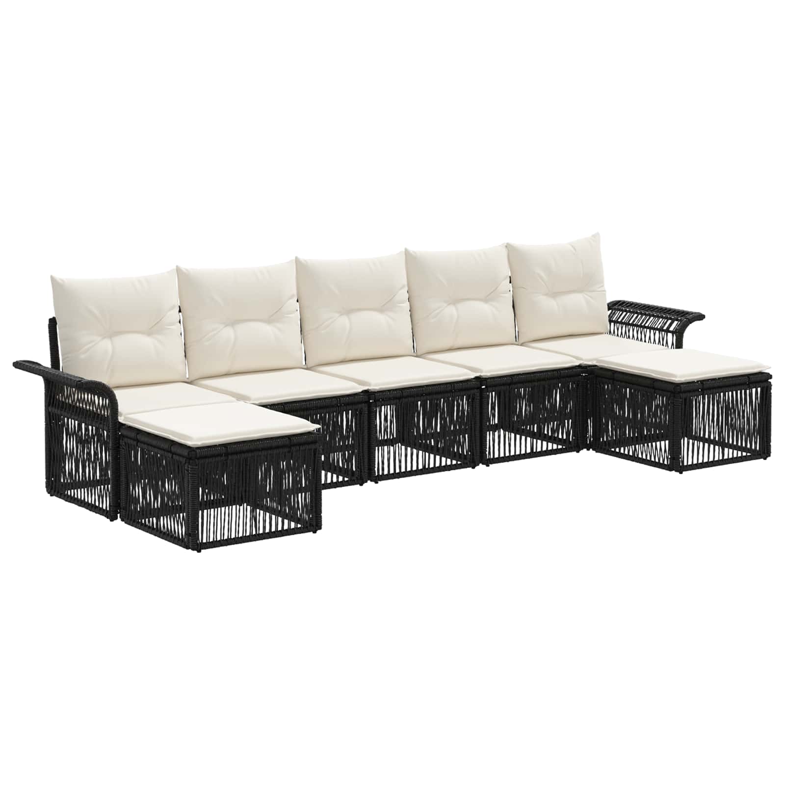 Set Divano da Giardino 7 pz Nero polyrattan