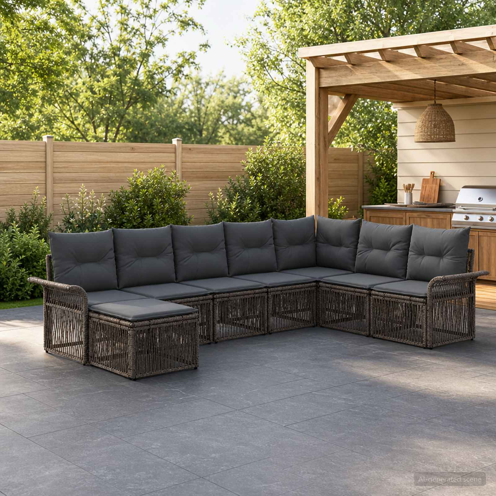 Set Divano da Giardino 8 pz Grigio polyrattan
