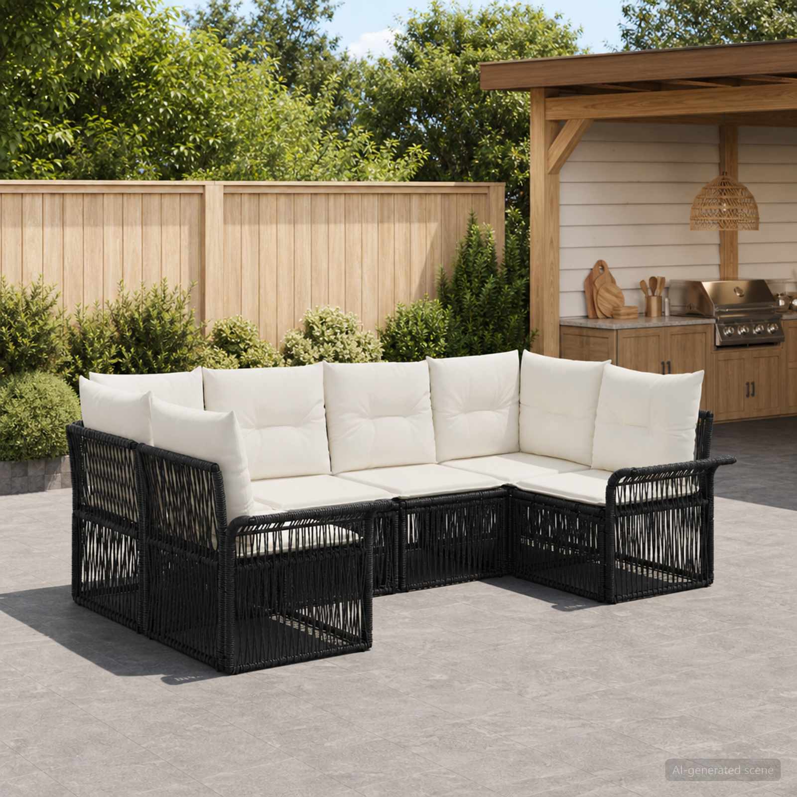 Set Divano da Giardino 6 pz 6-Numero di posti Nero polyrattan