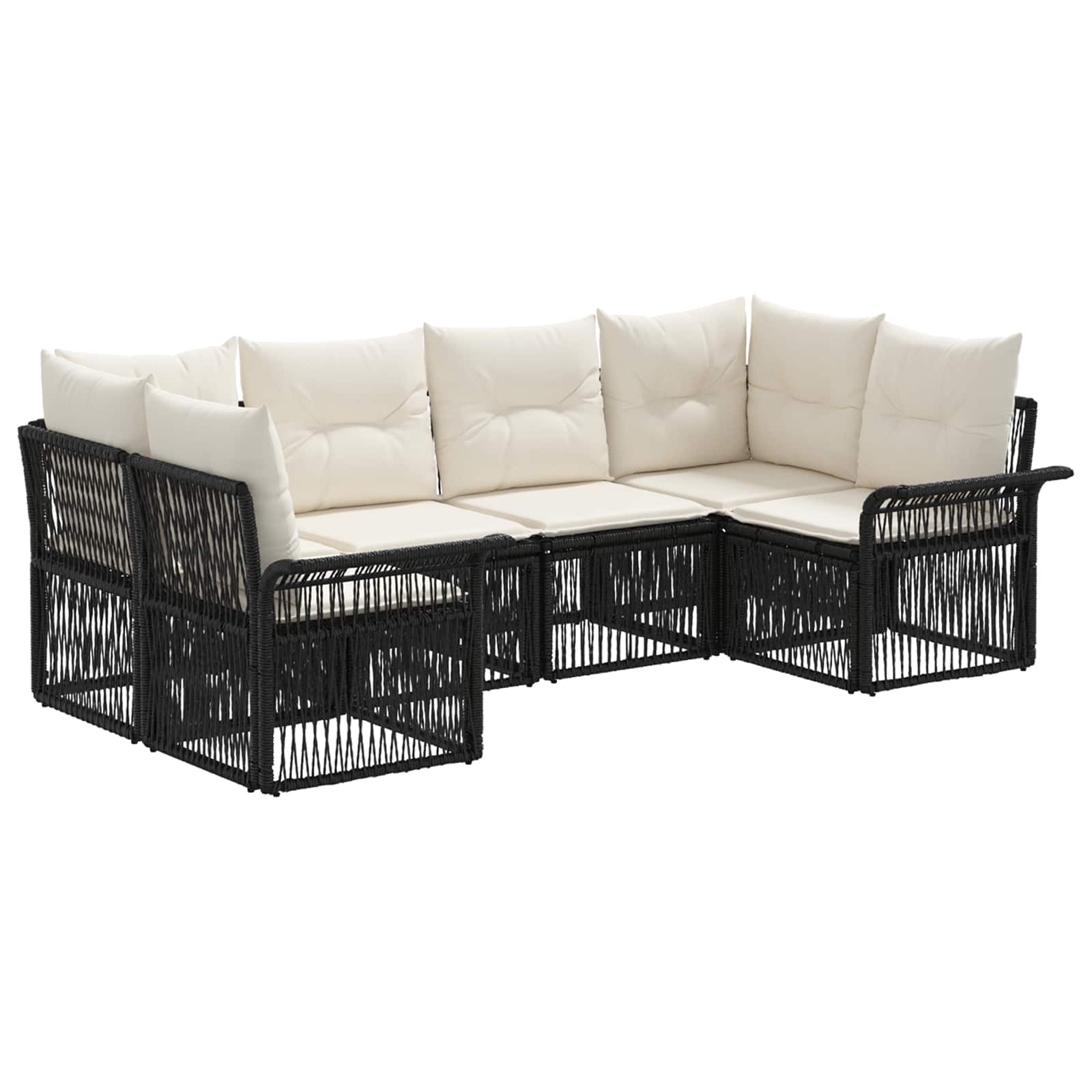 Set Divano da Giardino 6 pz 6-Numero di posti Nero polyrattan