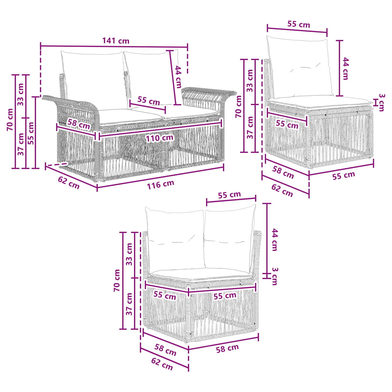 Set Divano da Giardino 6 pz 6-Numero di posti Grigio polyrattan