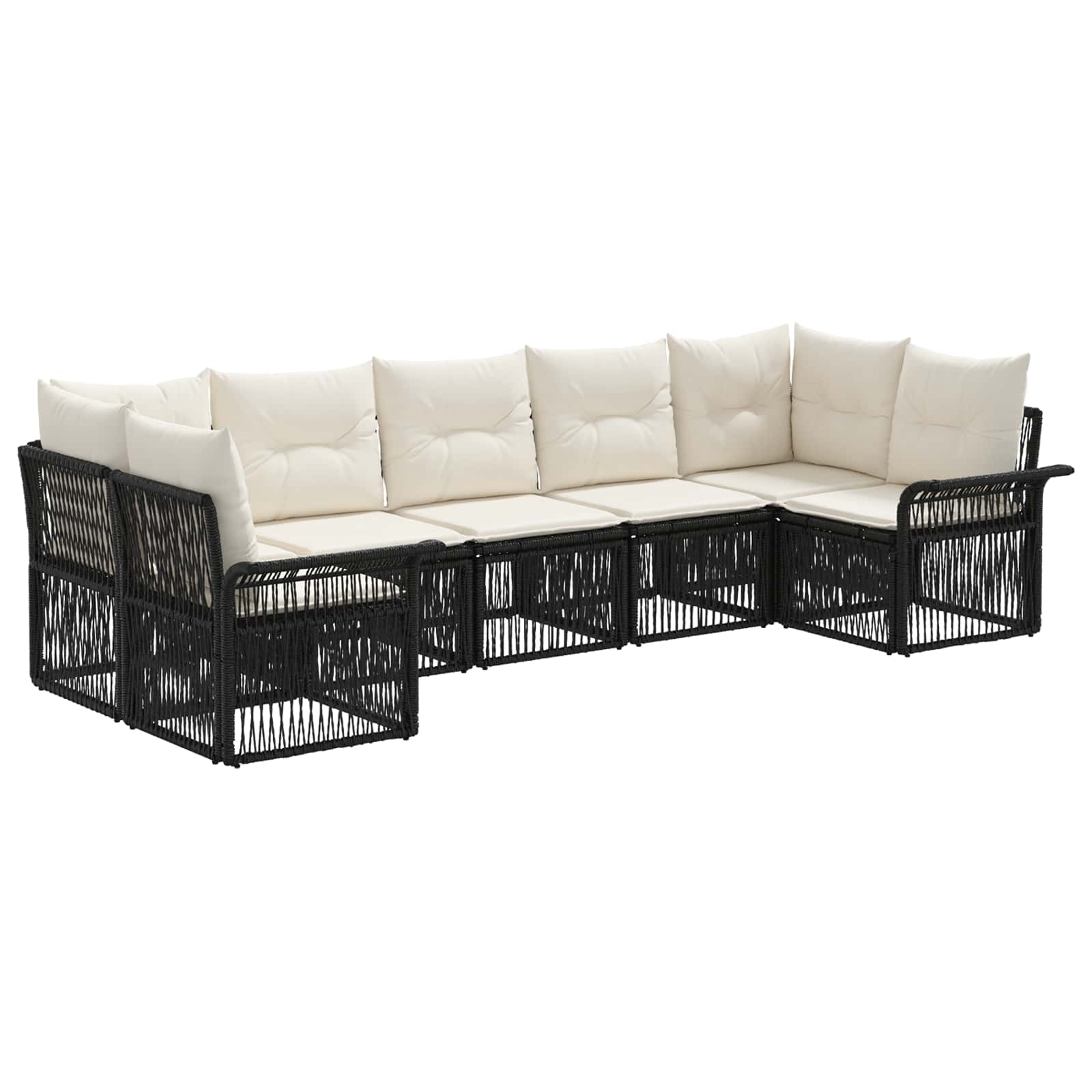 Set Divano da Giardino 7 pz 7-Numero di posti Nero polyrattan