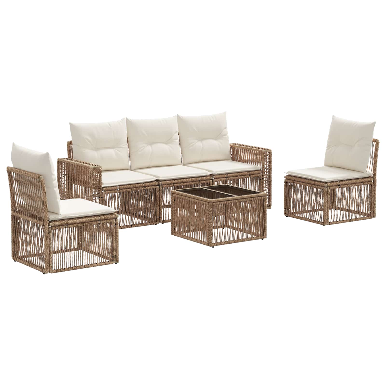Set Divano da Giardino 6 pz Beige e Bianco Crema polyrattan