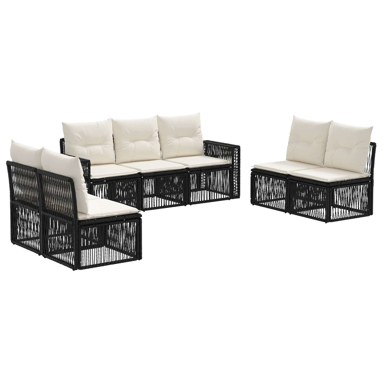 Set Divano da Giardino 7 pz Nero e Bianco Crema polyrattan