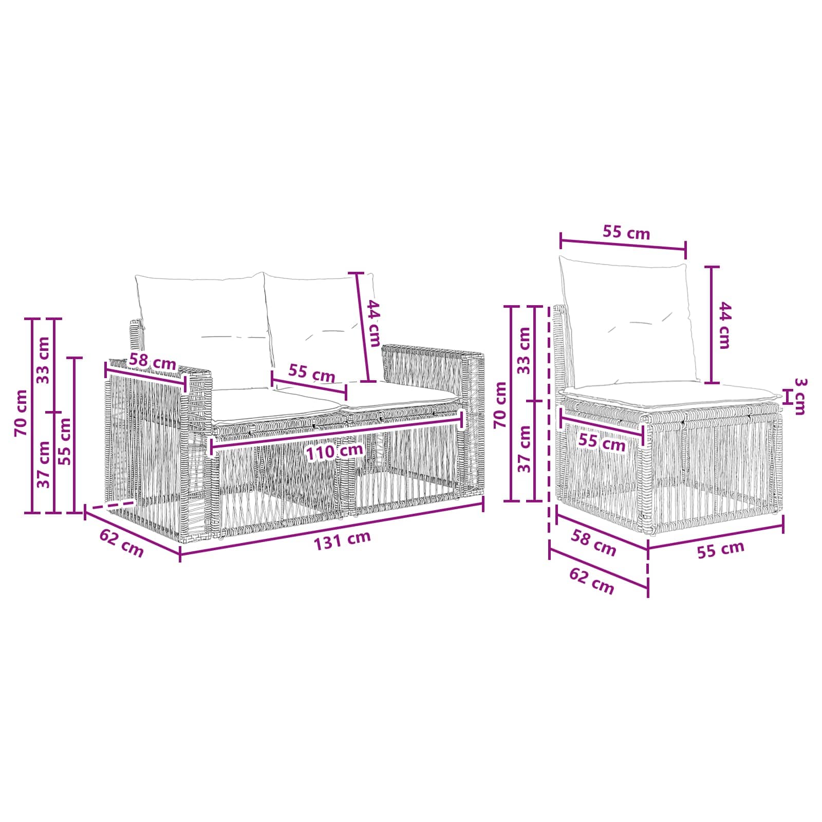 Set Divano da Giardino 7 pz Nero e Bianco Crema polyrattan