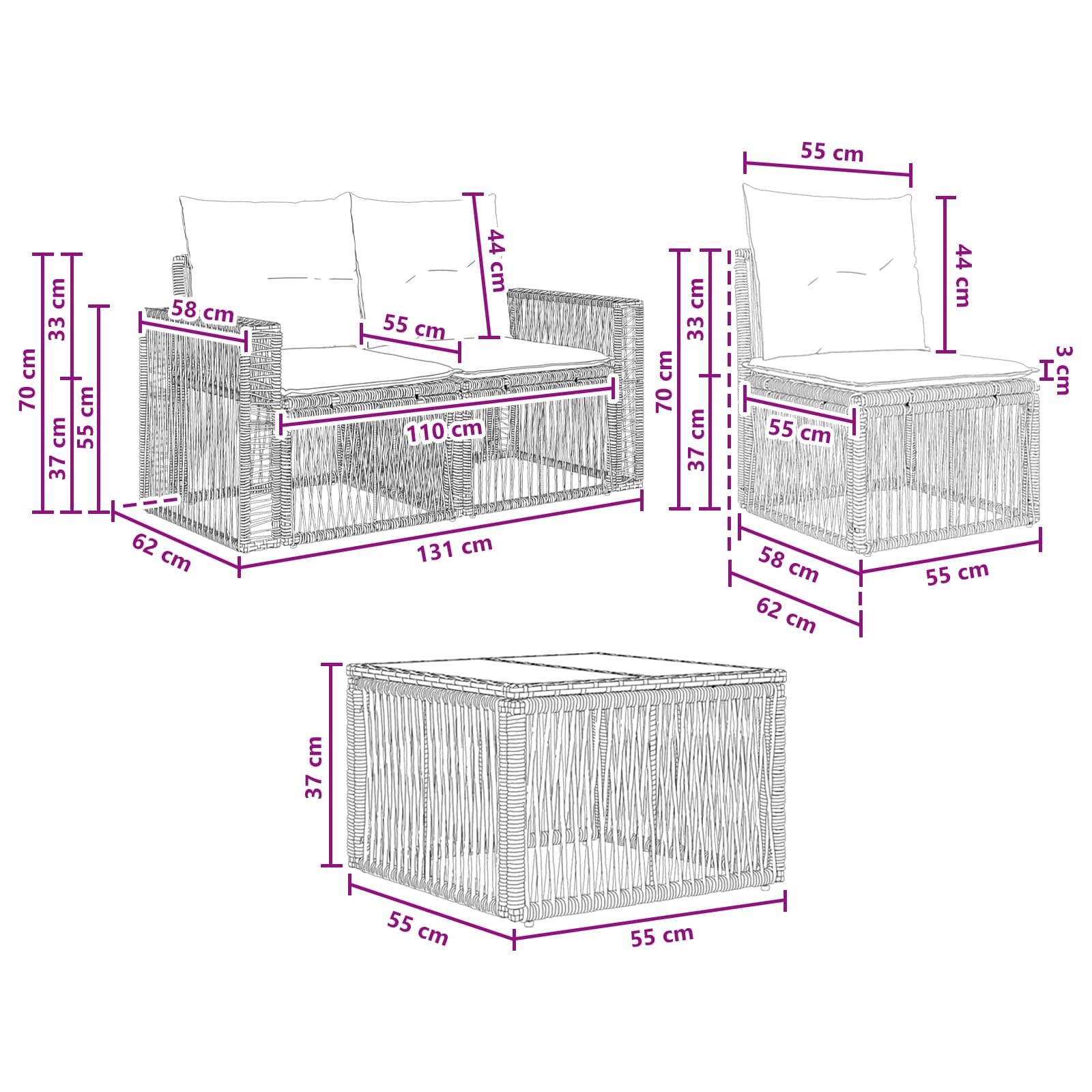 Set Divano da Giardino 8 pz Nero e Bianco Crema polyrattan