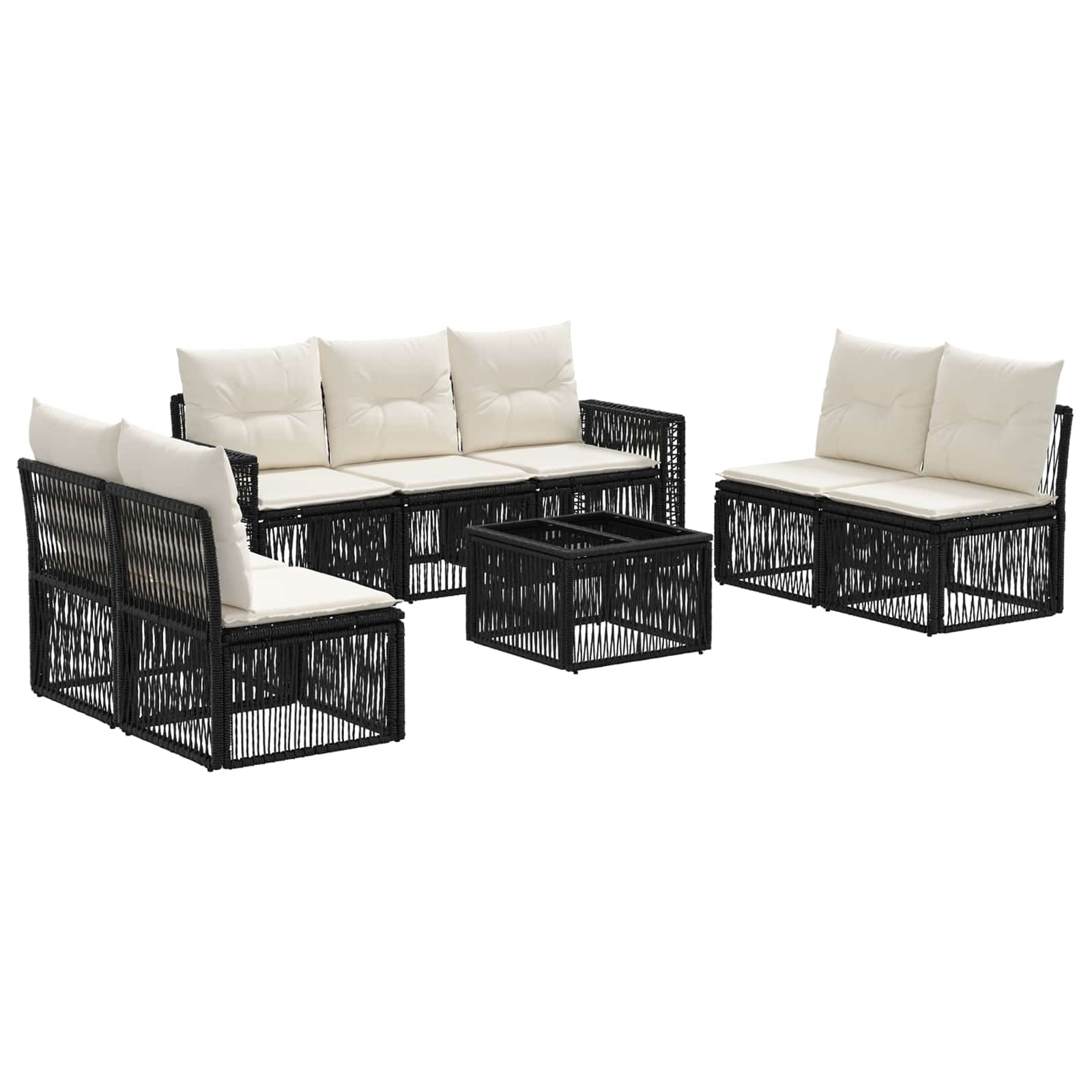 Set Divano da Giardino 8 pz Nero e Bianco Crema polyrattan