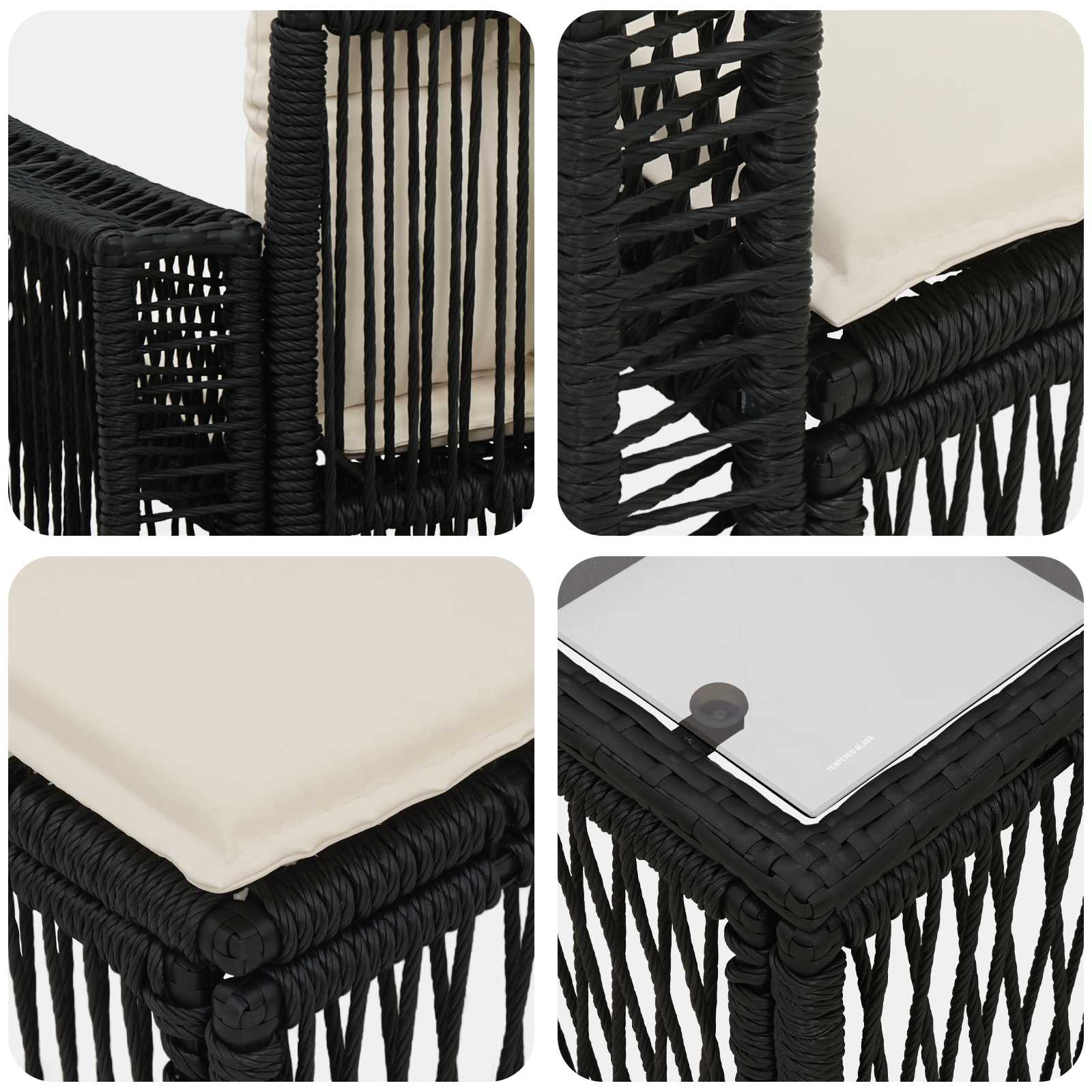 Set Divano da Giardino 8 pz Nero e Bianco Crema polyrattan