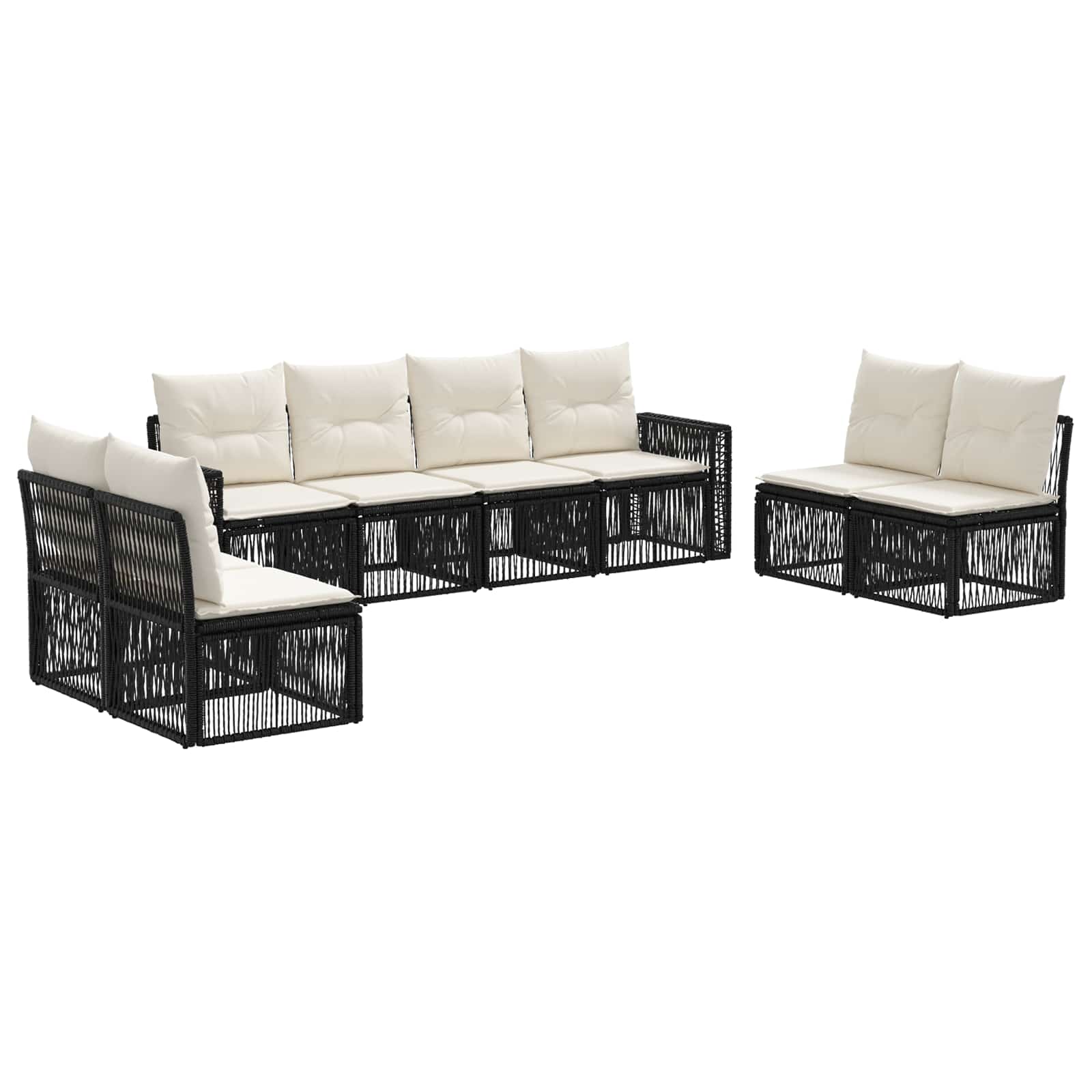 Set Divano da Giardino 8 pz Nero e Bianco Crema polyrattan