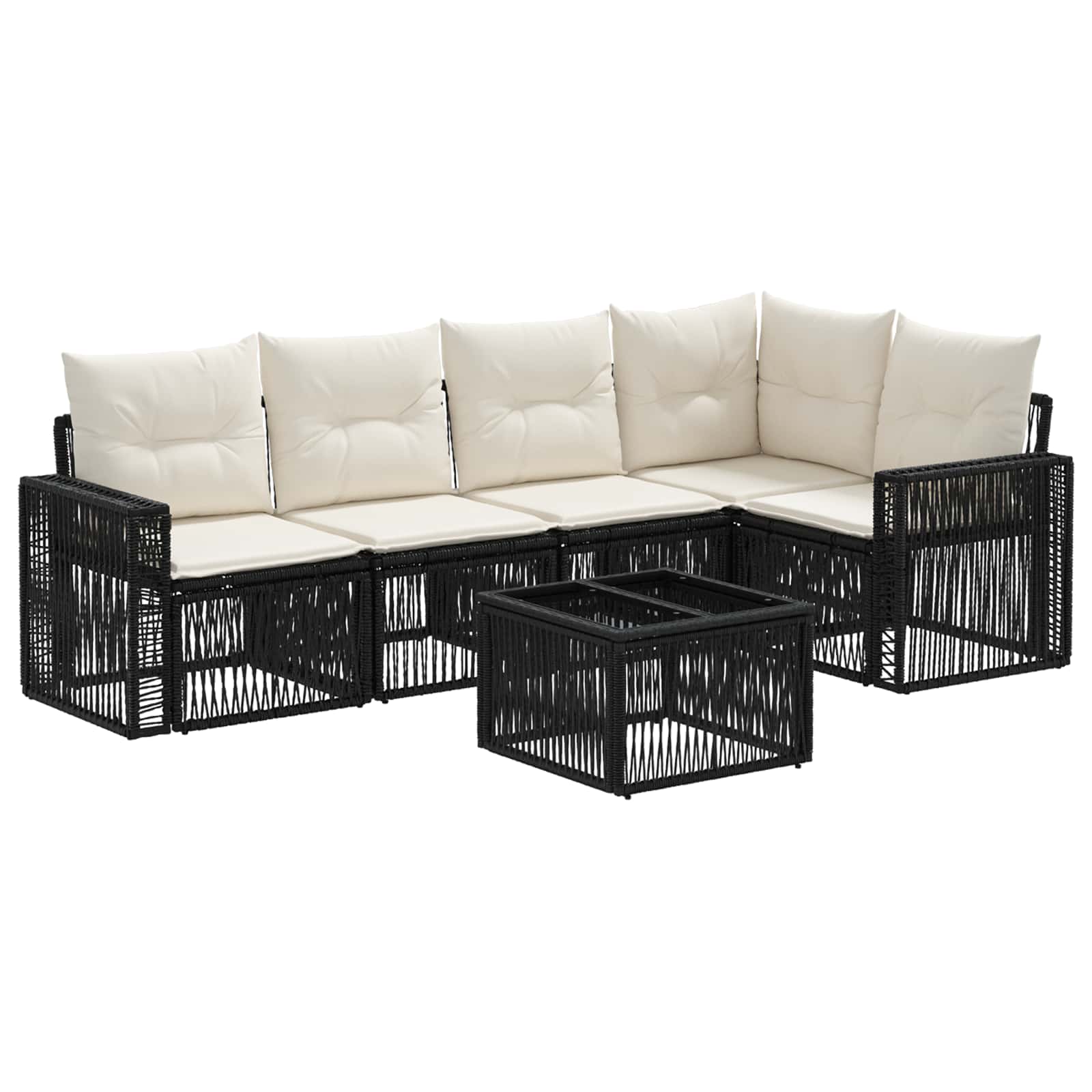 Set Divano da Giardino 6 pz Nero e Bianco Crema polyrattan