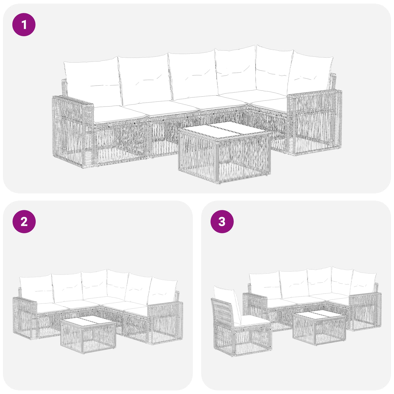 Set Divano da Giardino 6 pz Nero e Bianco Crema polyrattan