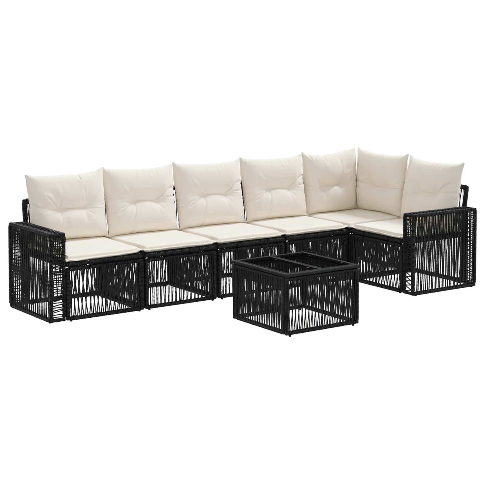 Set Divano da Giardino 7 pz Nero e Bianco Crema polyrattan