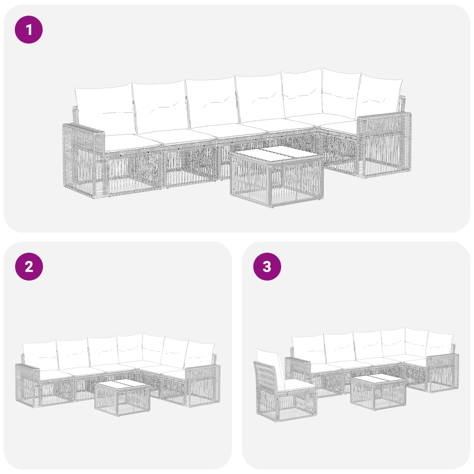 Set Divano da Giardino 7 pz Nero e Bianco Crema polyrattan