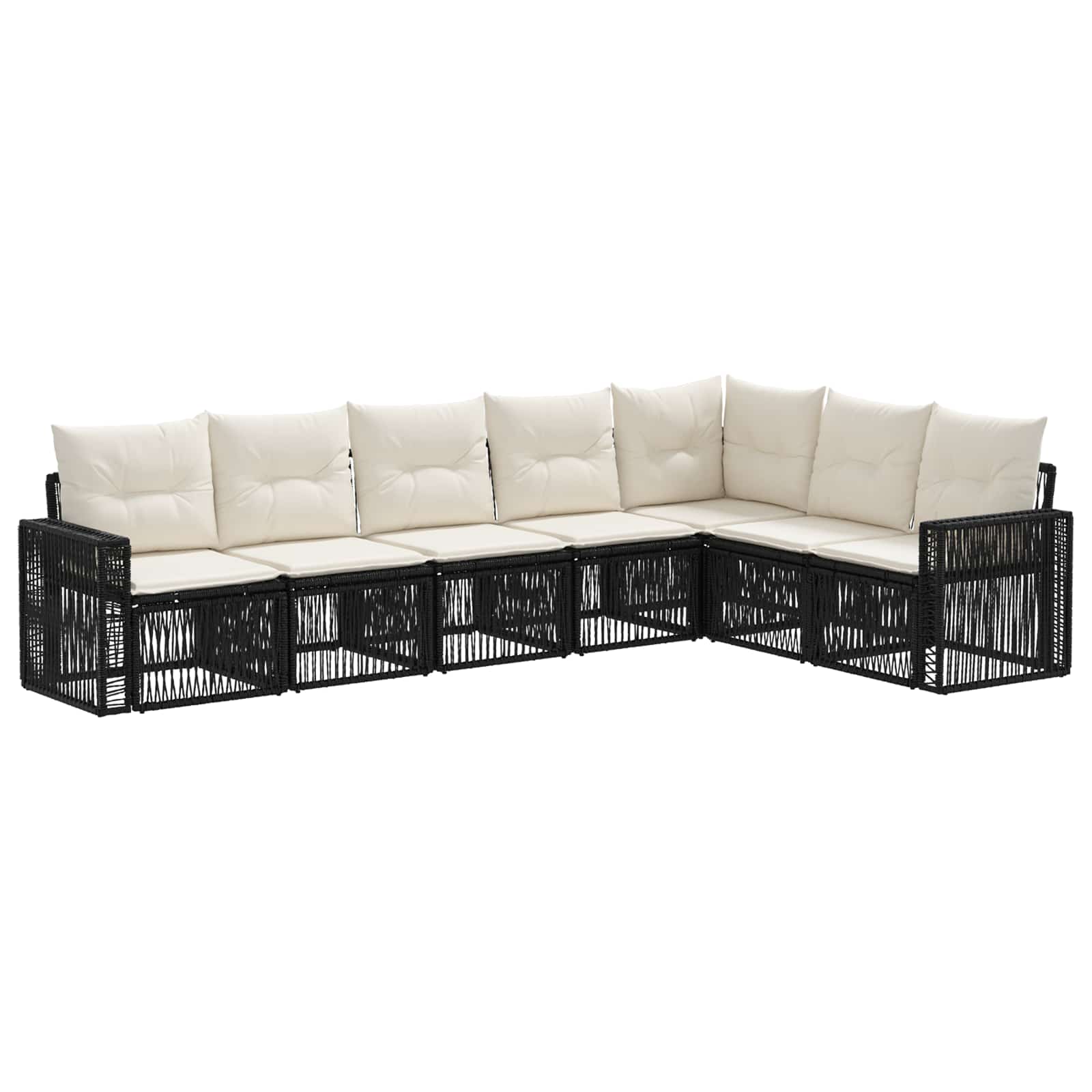 Set Divano da Giardino 7 pz Nero e Bianco Crema polyrattan