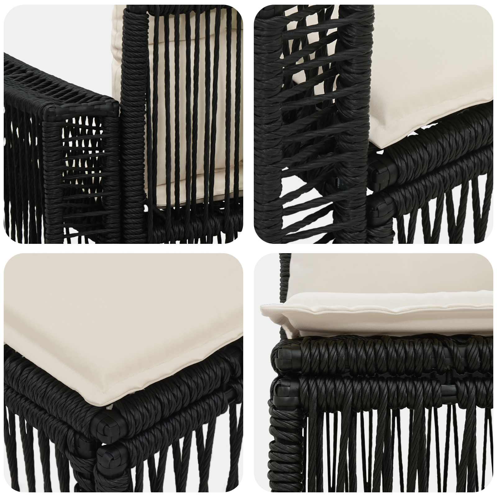 Set Divano da Giardino 7 pz Nero e Bianco Crema polyrattan