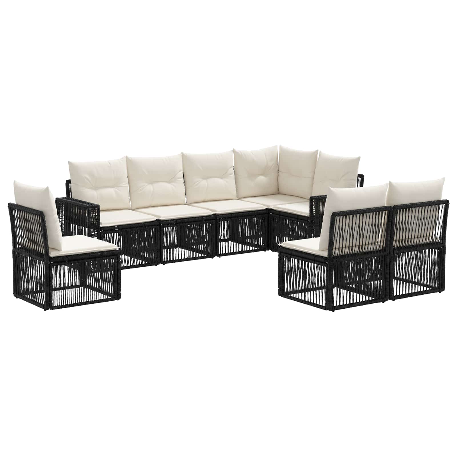 Set Divano da Giardino 8 pz Nero e Bianco Crema polyrattan