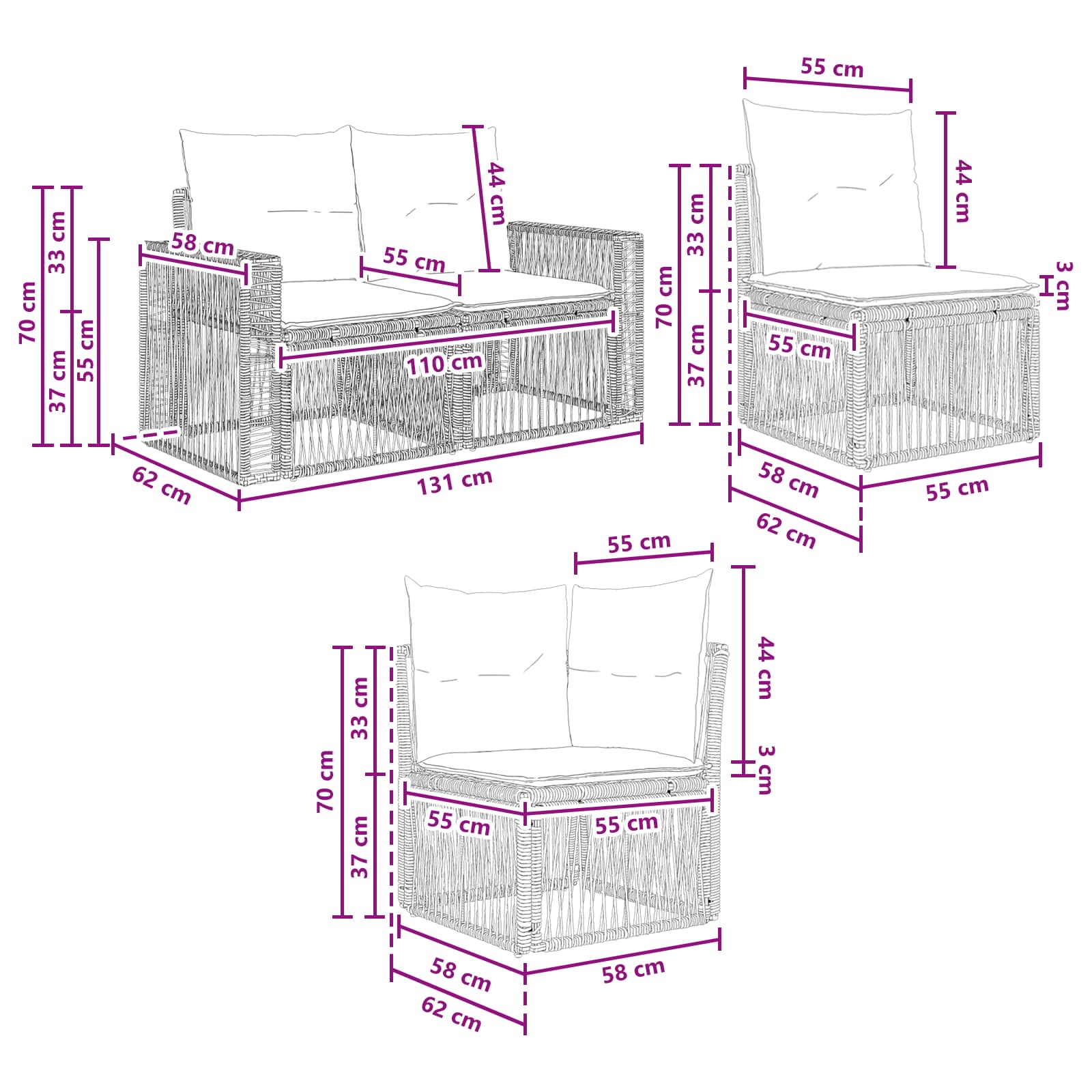 Set Divano da Giardino 8 pz Nero e Bianco Crema polyrattan