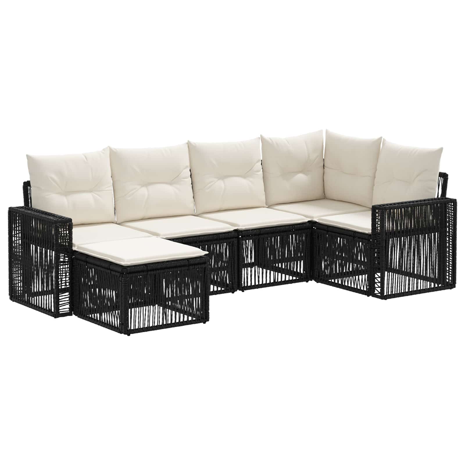 Set Divano da Giardino 6 pz Nero e Bianco Crema polyrattan
