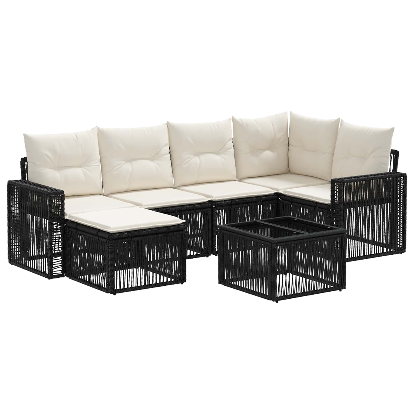 Set Divano da Giardino 7 pz Nero e Bianco Crema polyrattan