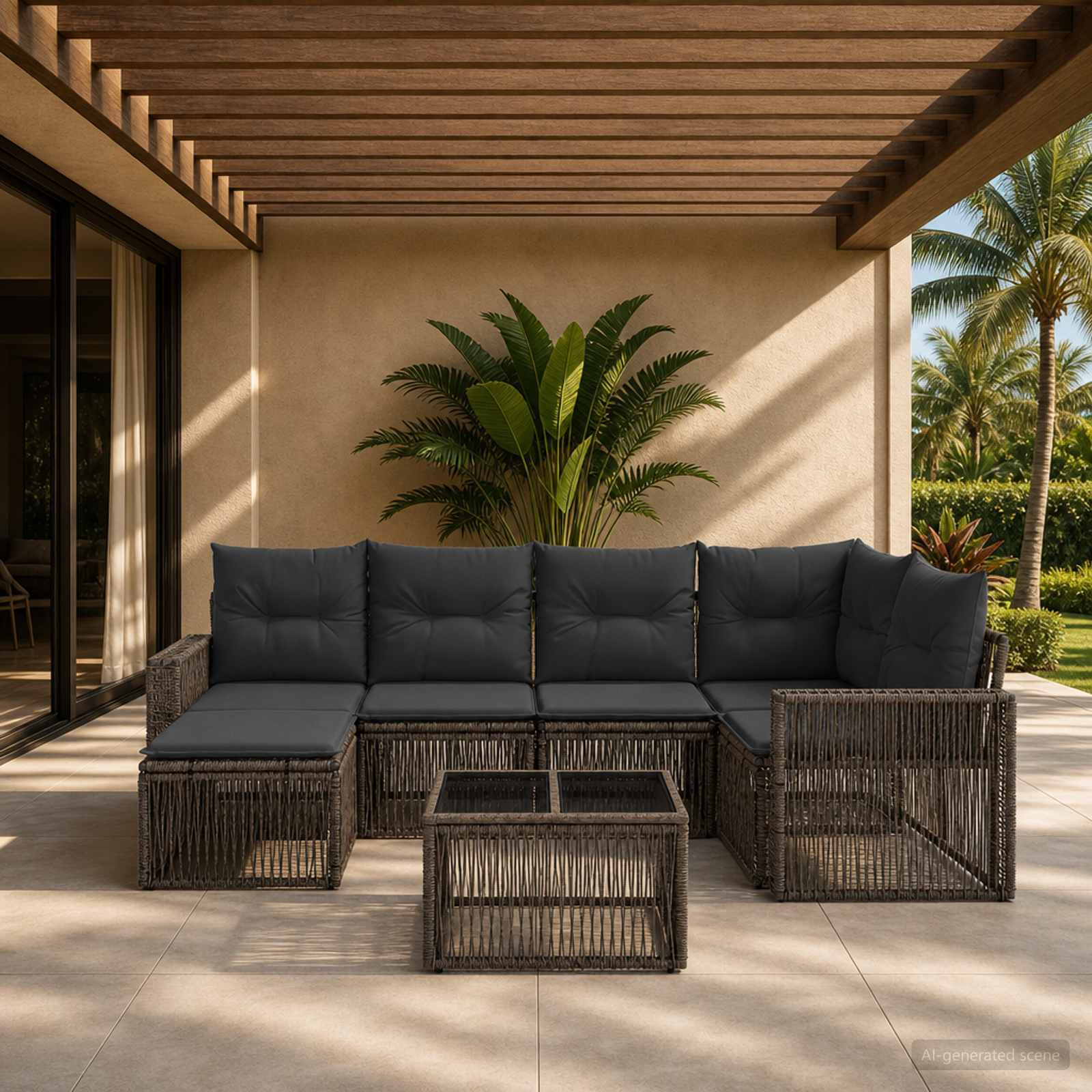 Set Divano da Giardino 7 pz Grigio e Grigio Scuro polyrattan