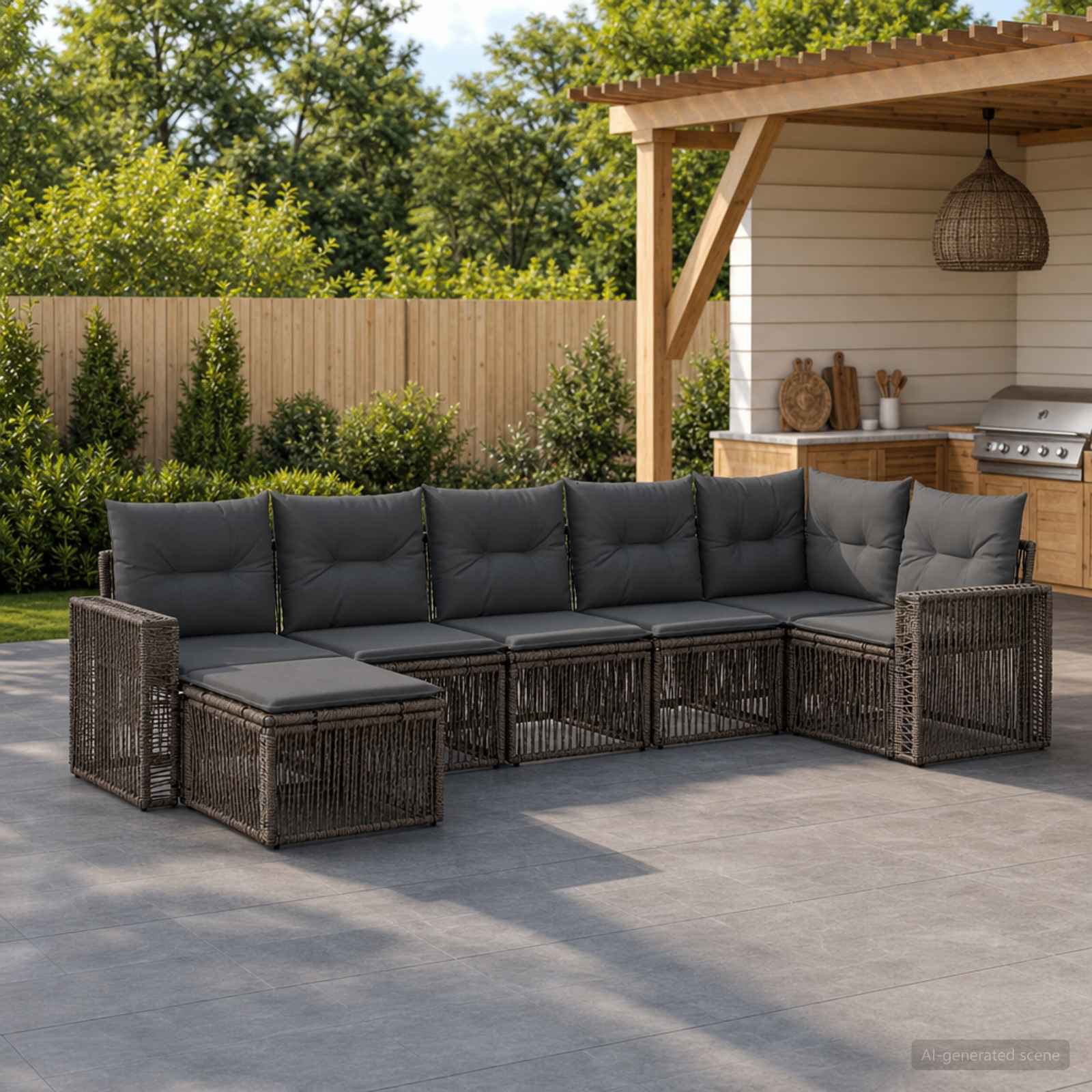 Set Divano da Giardino 7 pz Grigio e Grigio Scuro polyrattan