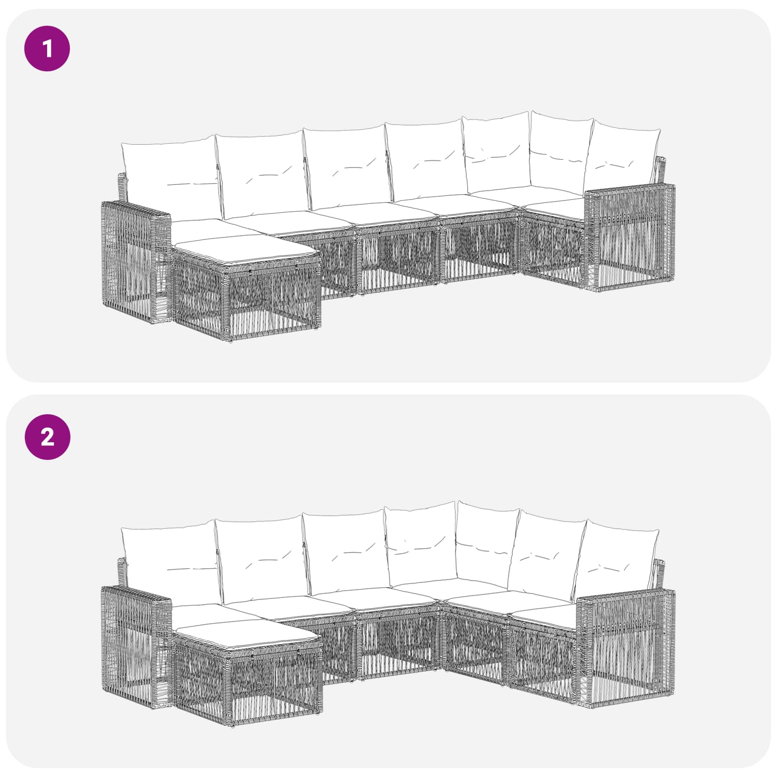 Set Divano da Giardino 7 pz Grigio e Grigio Scuro polyrattan