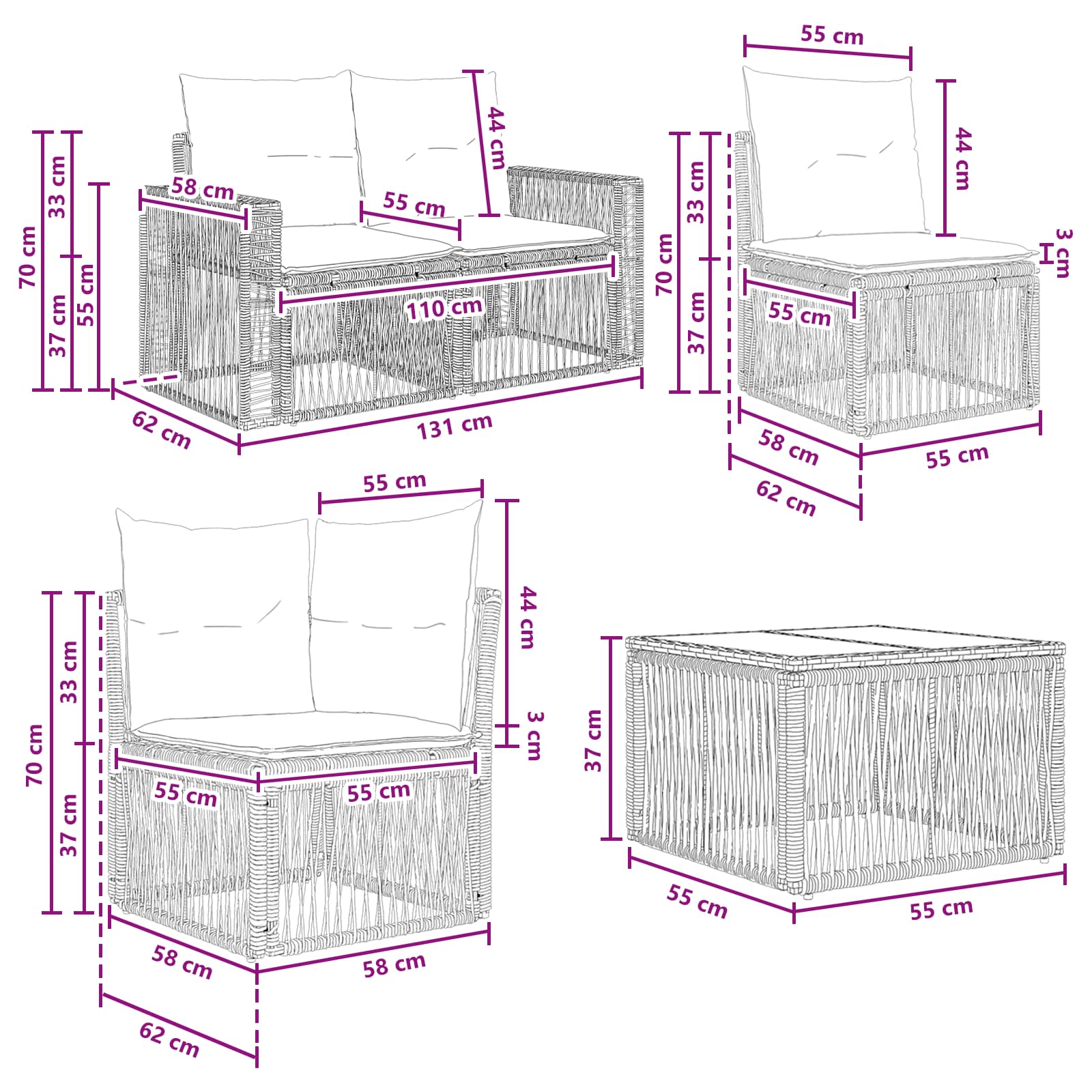 Set Divano da Giardino 7 pz Grigio e Grigio Scuro polyrattan