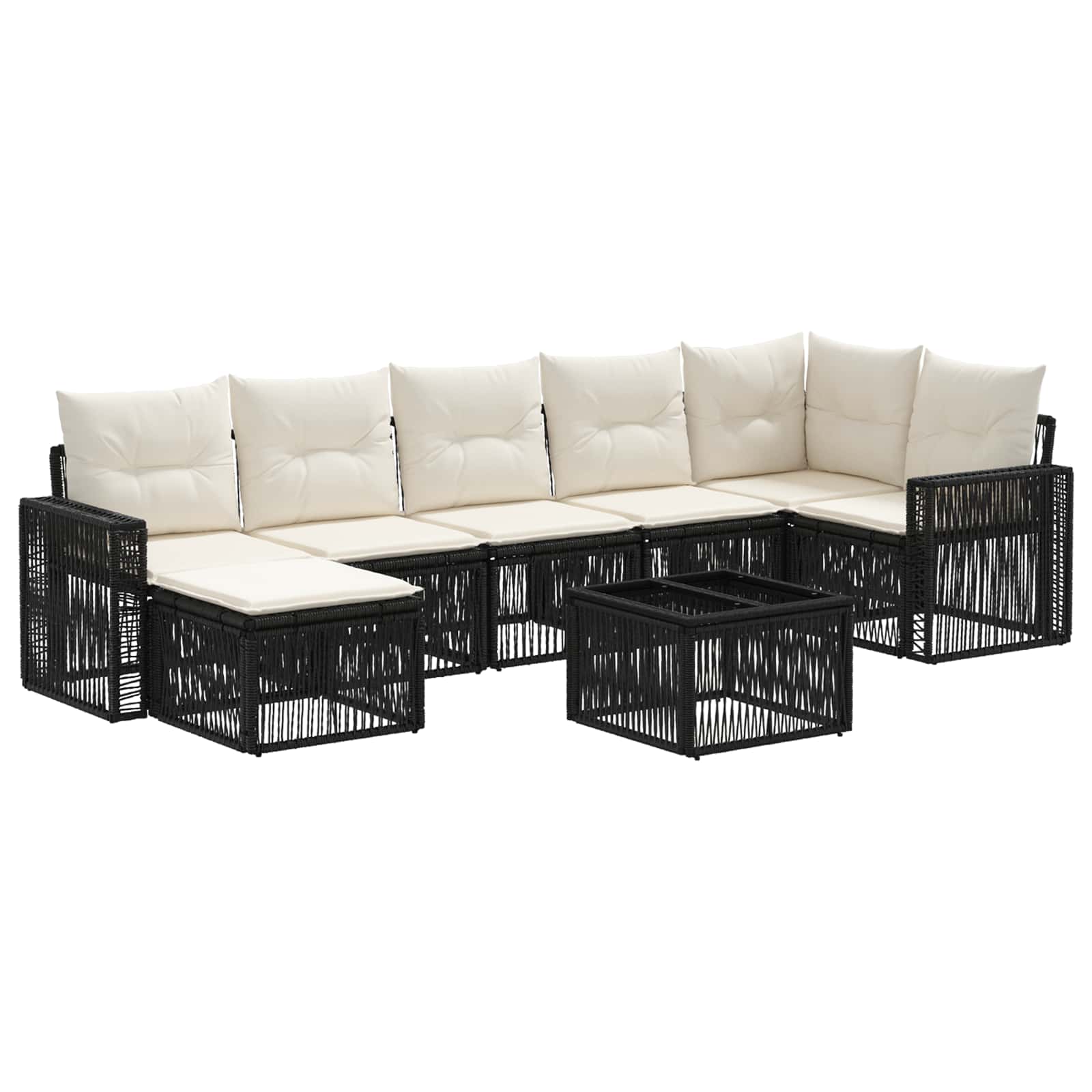 Set Divano da Giardino 8 pz Nero e Bianco Crema polyrattan