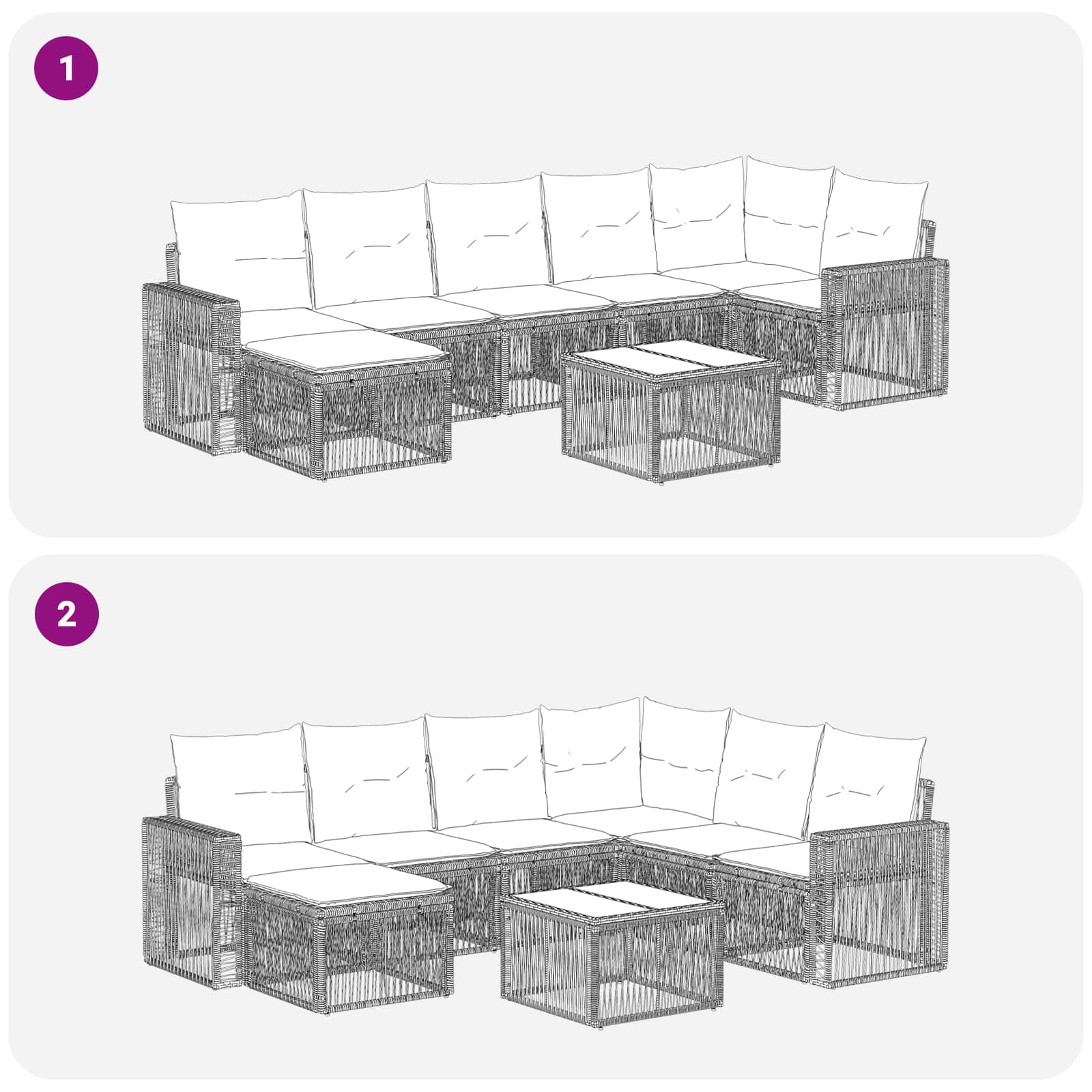 Set Divano da Giardino 8 pz Nero e Bianco Crema polyrattan