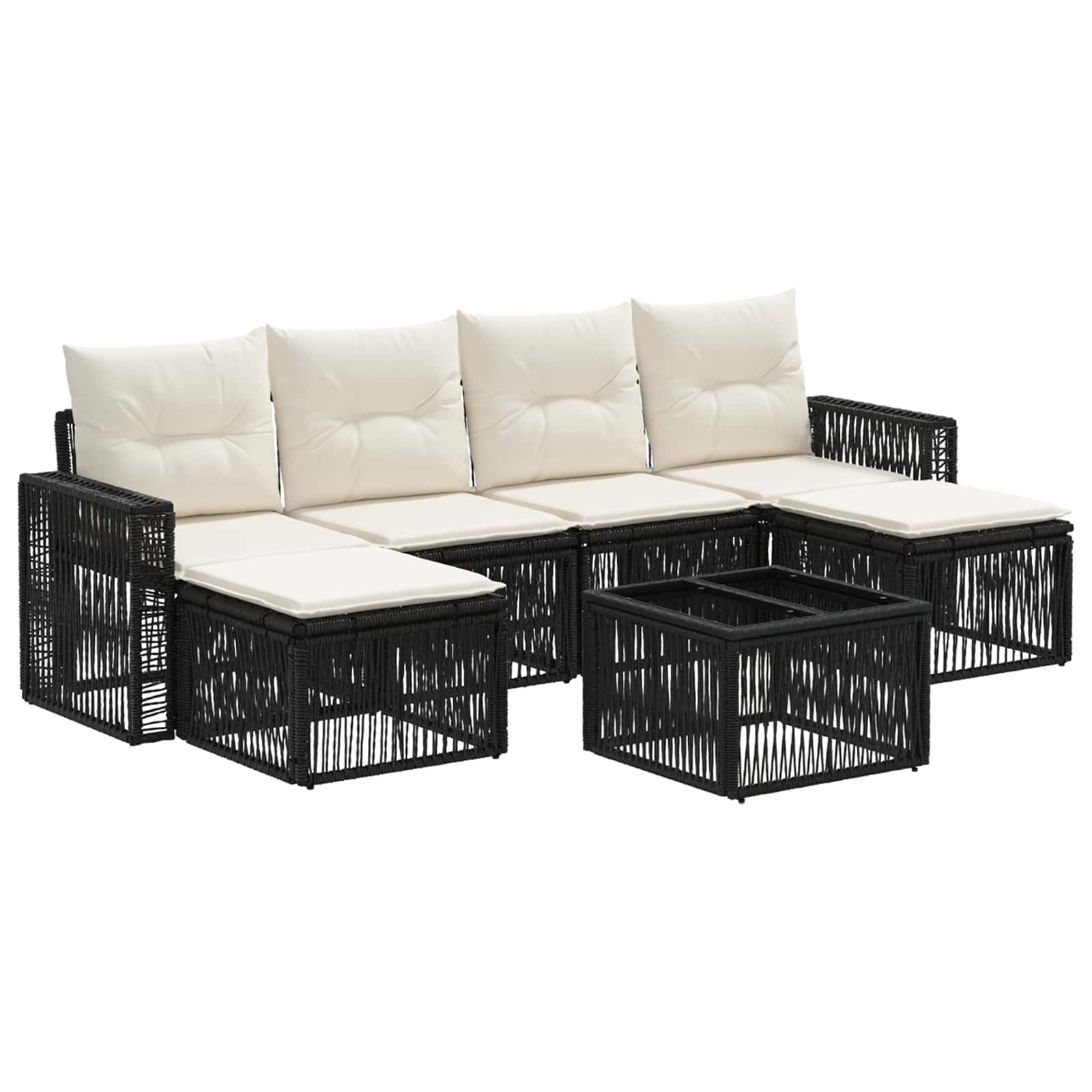 Set Divano da Giardino 7 pz Nero e Bianco Crema polyrattan