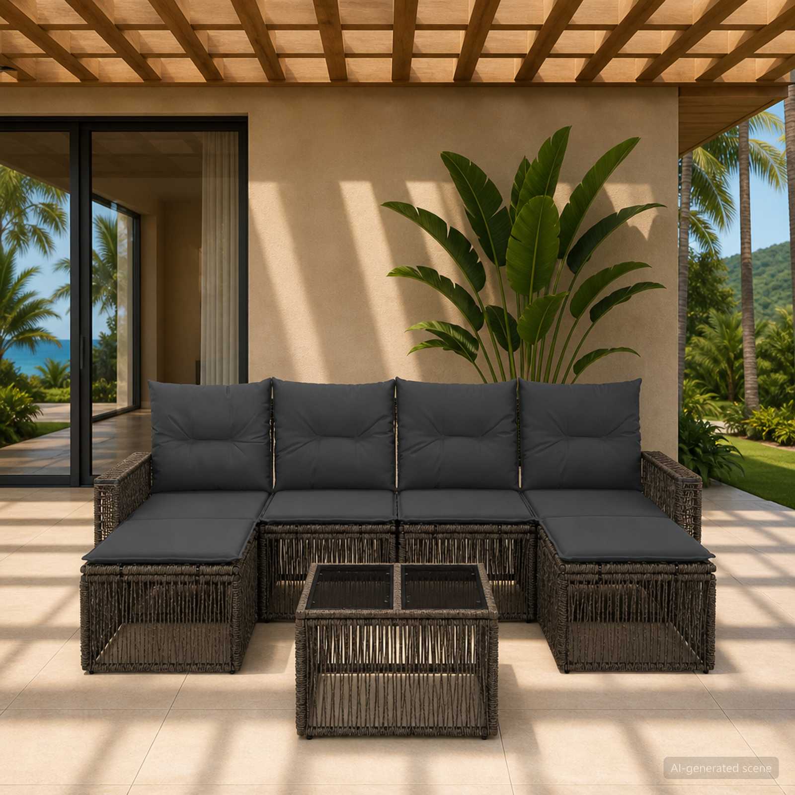 Set Divano da Giardino 7 pz Grigio e Grigio Scuro polyrattan